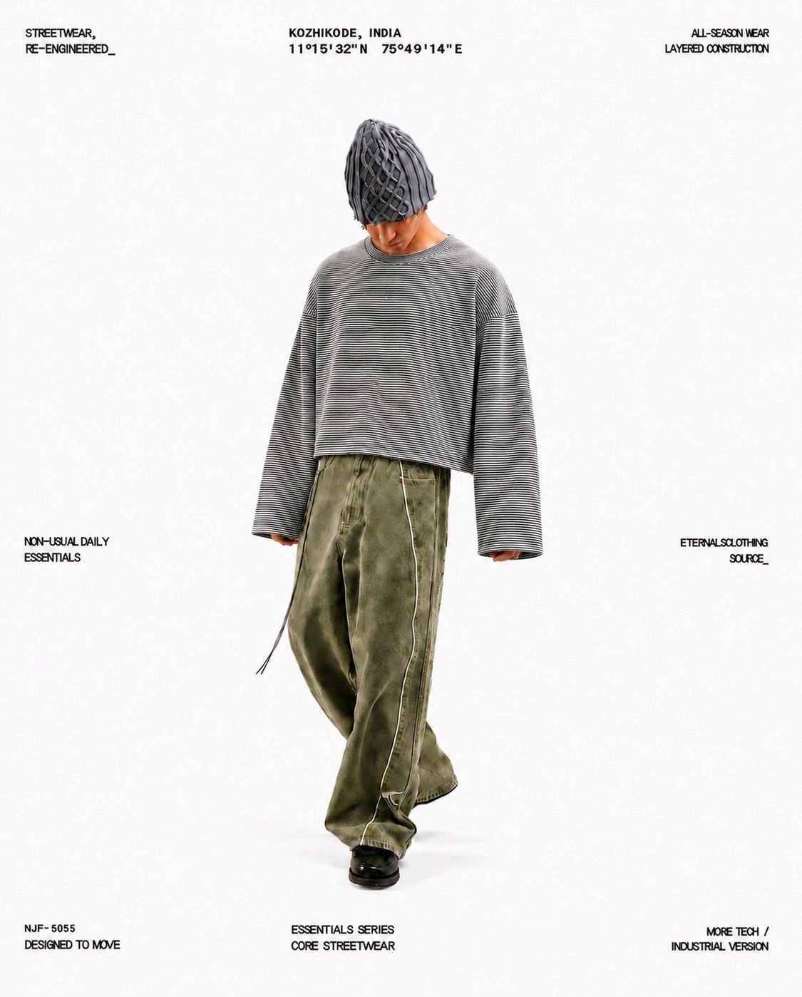 Boxy Striped Long Sleeve ( Grey & White )