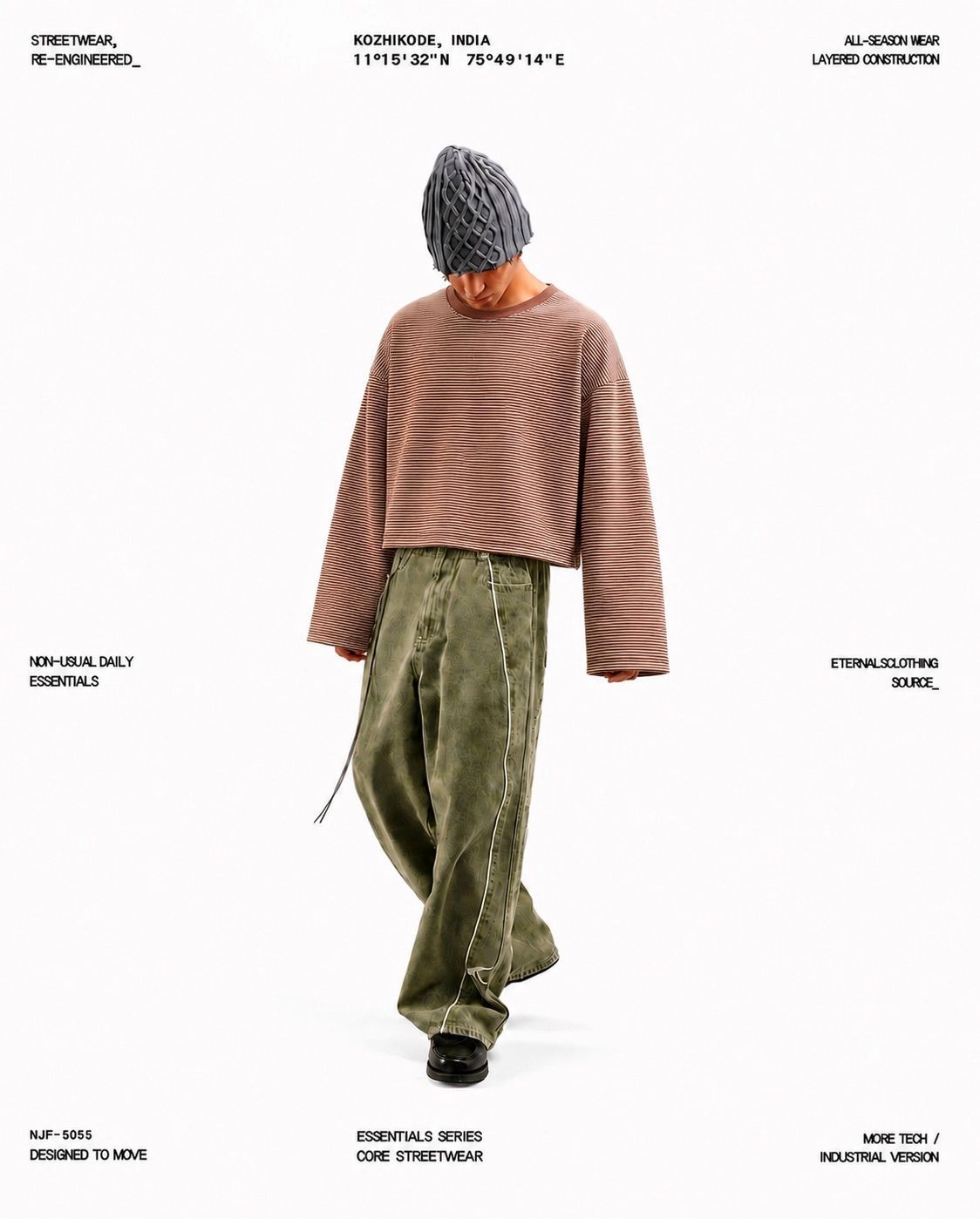 Boxy Striped Long Sleeve ( Brown & Cream )