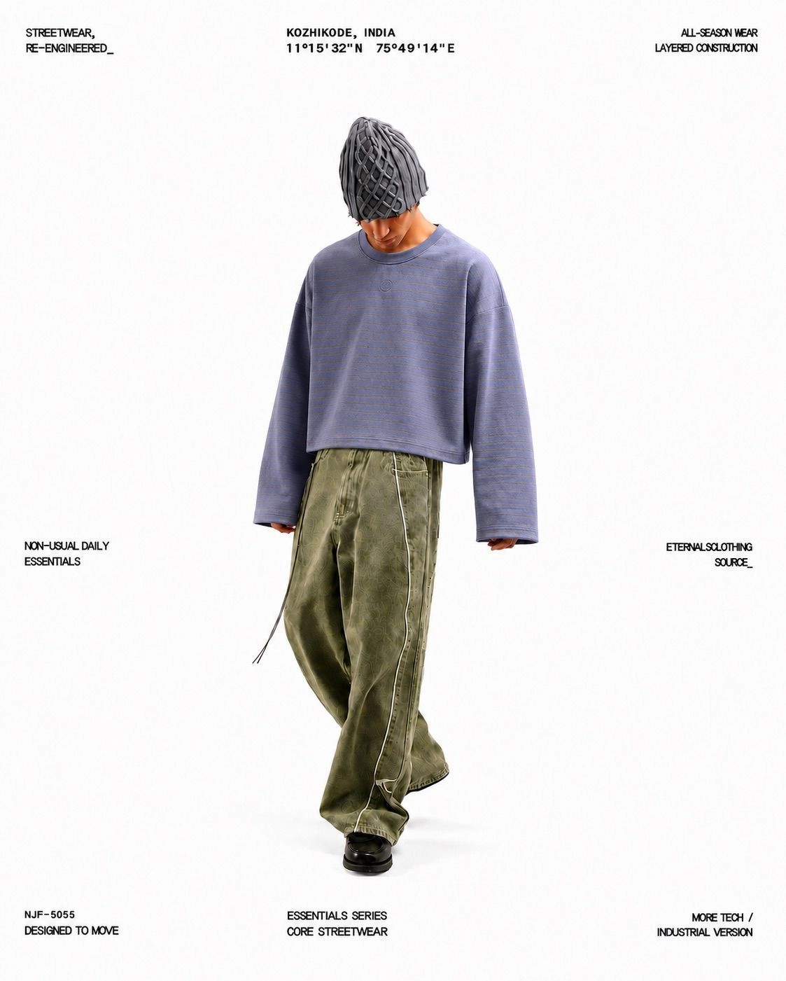 Boxy Striped Long Sleeve ( Blue & Grey )