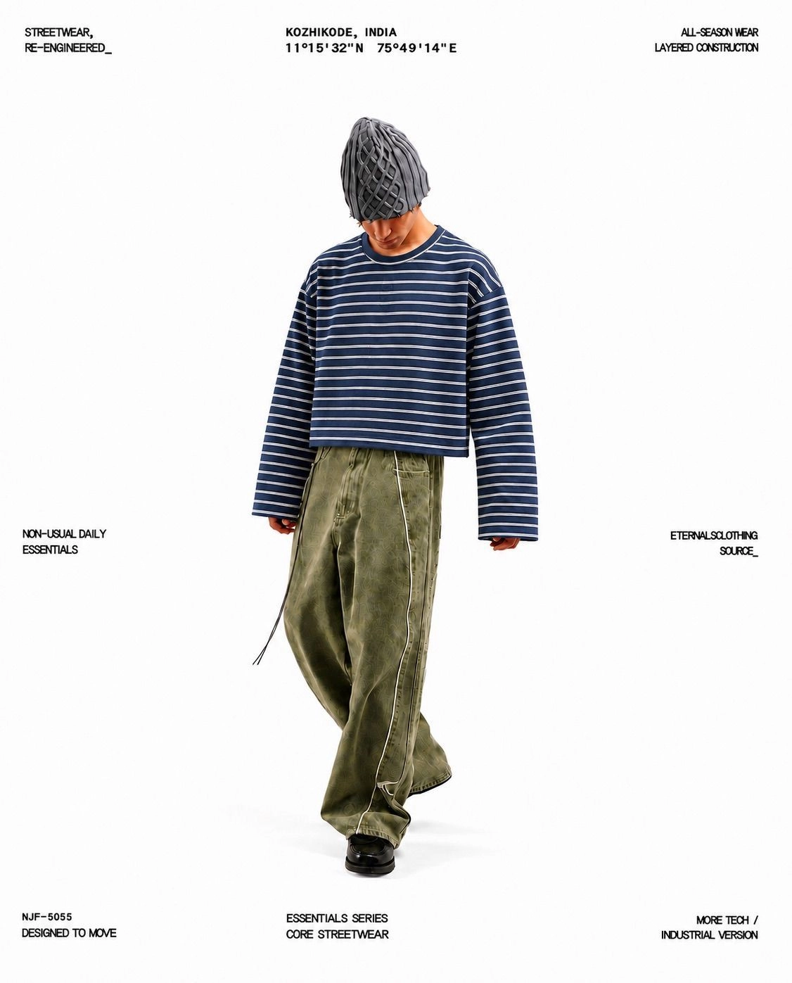 Boxy Striped Long Sleeve ( Navy & White )