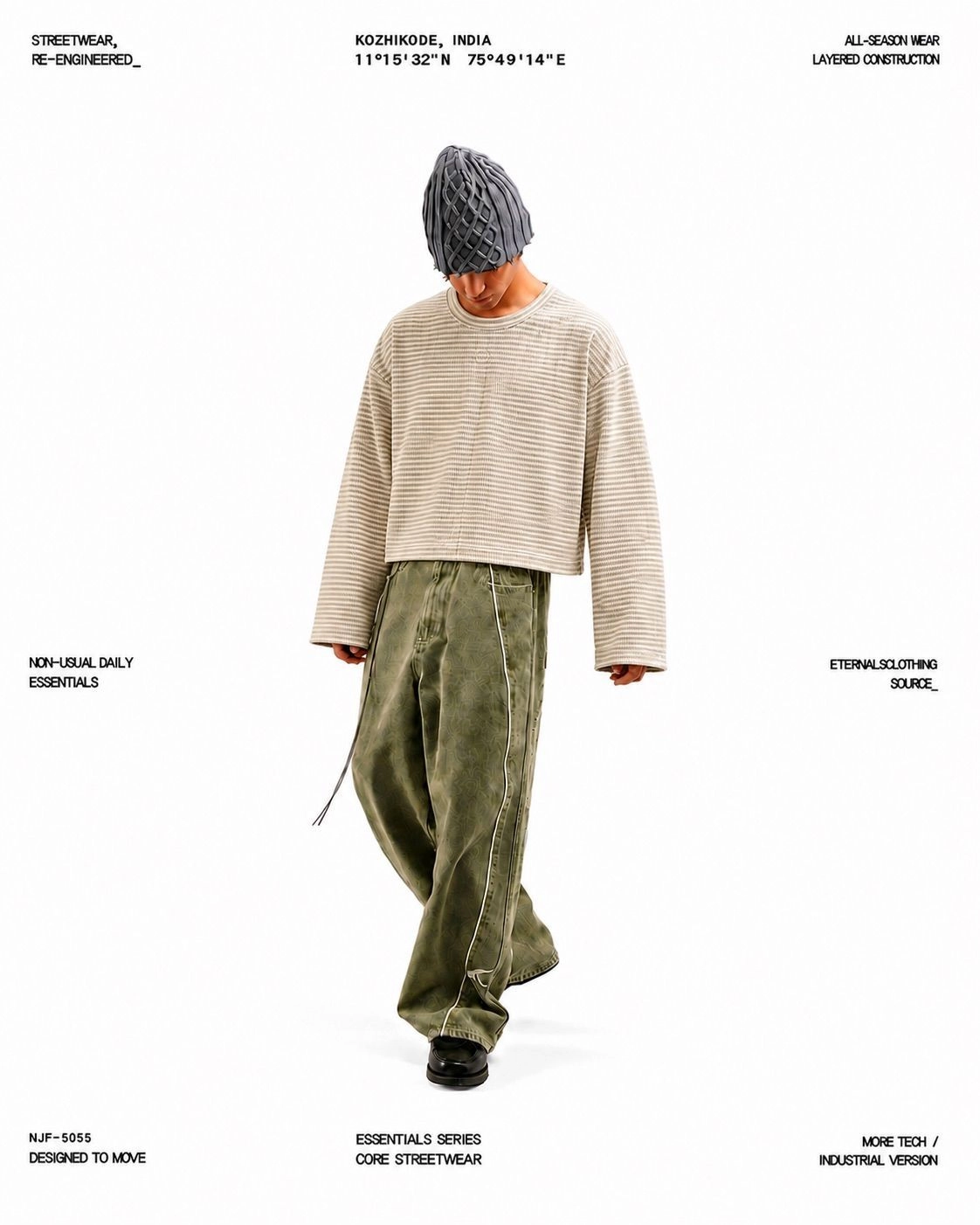 Boxy Striped Long Sleeve ( Beige & White )