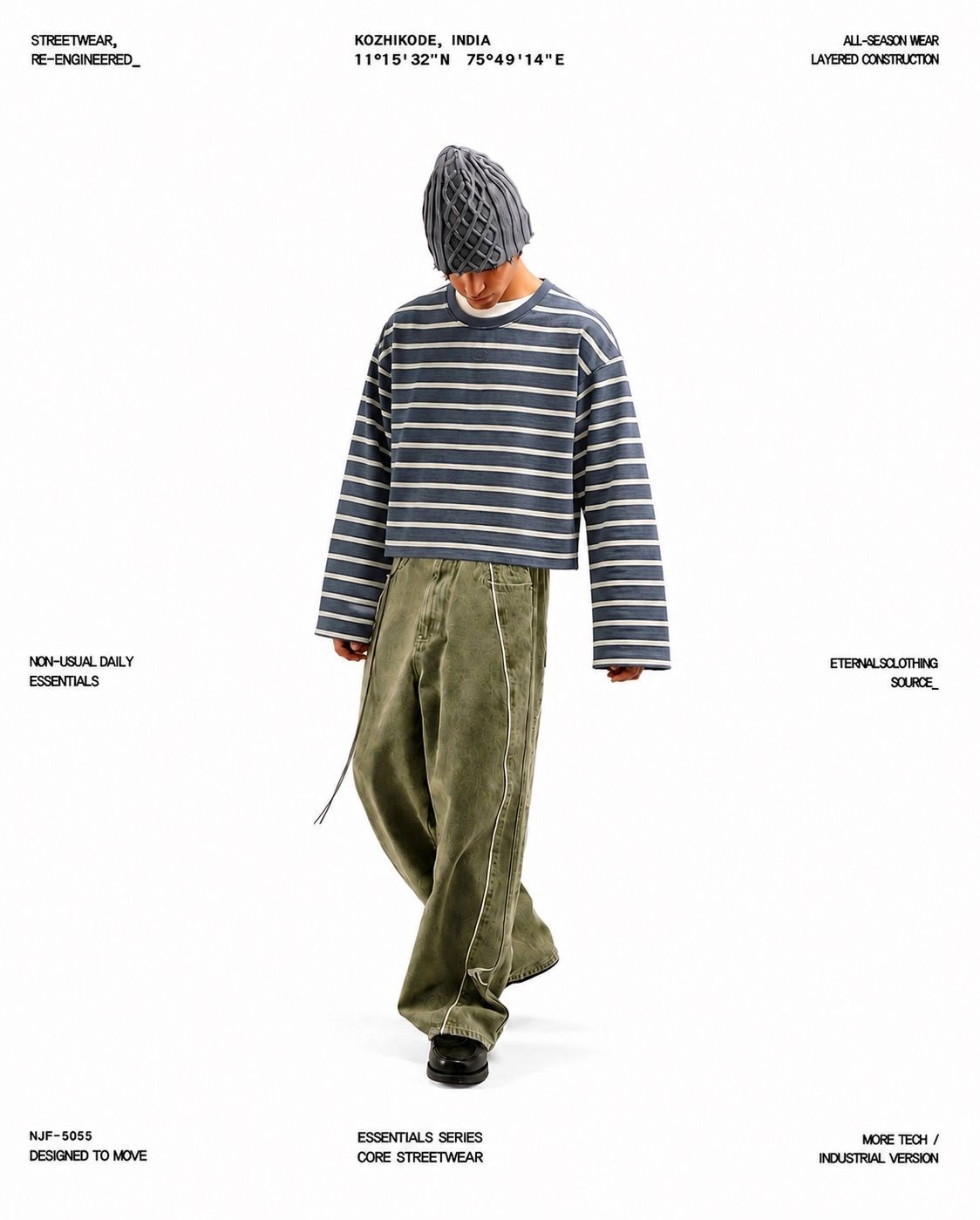 Boxy Striped Long Sleeve ( Blue & White )