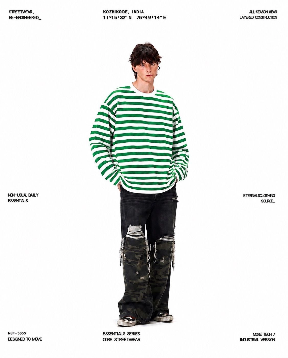 Oversized Striped Long Sleeve ( Green & White )