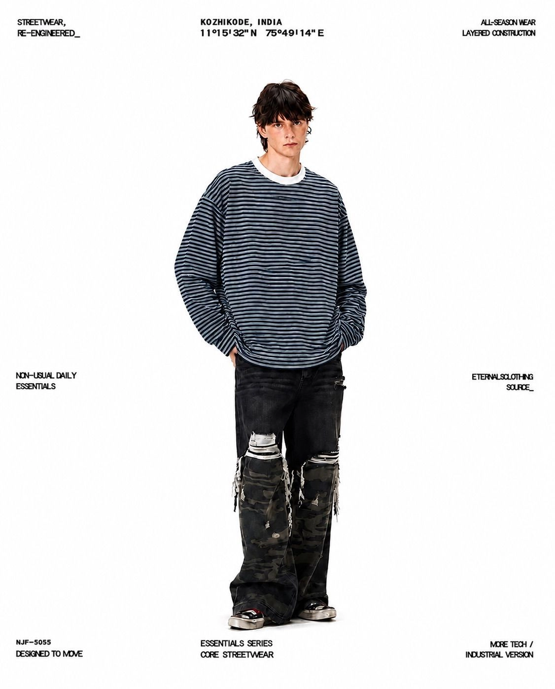 Oversized Striped Long Sleeve ( Navy Blue & White )
