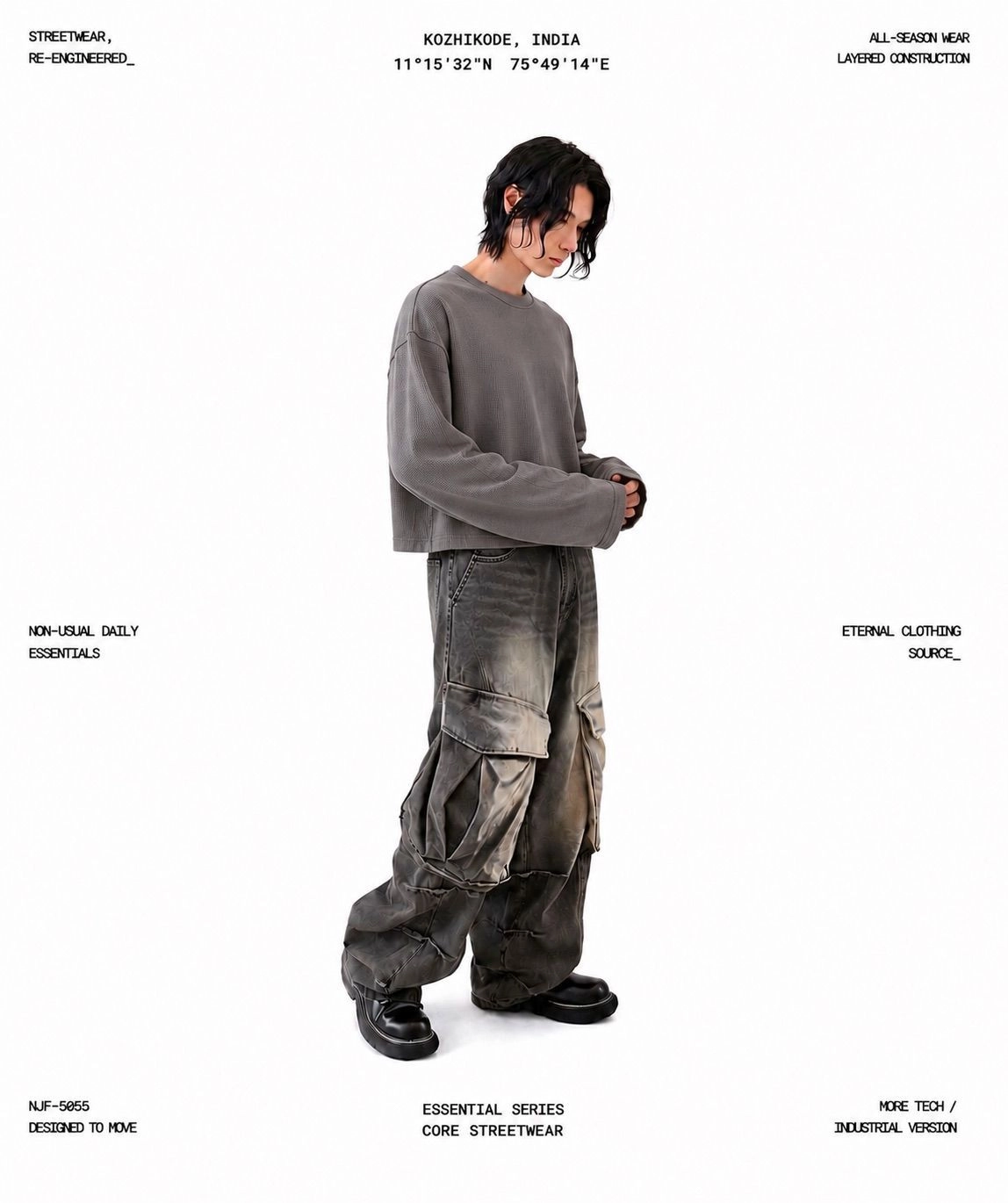 Waffle Boxy Long Sleeve ( Grey )