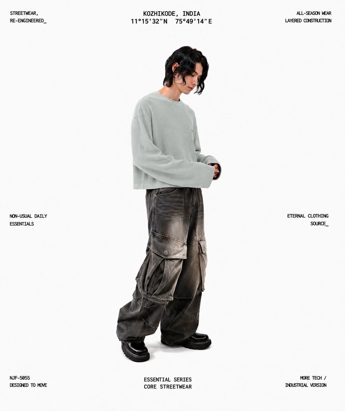 Waffle Boxy Long Sleeve ( Sage Green )