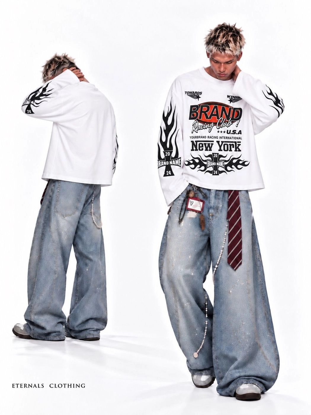 Racing Flame Long Sleeve ( White )