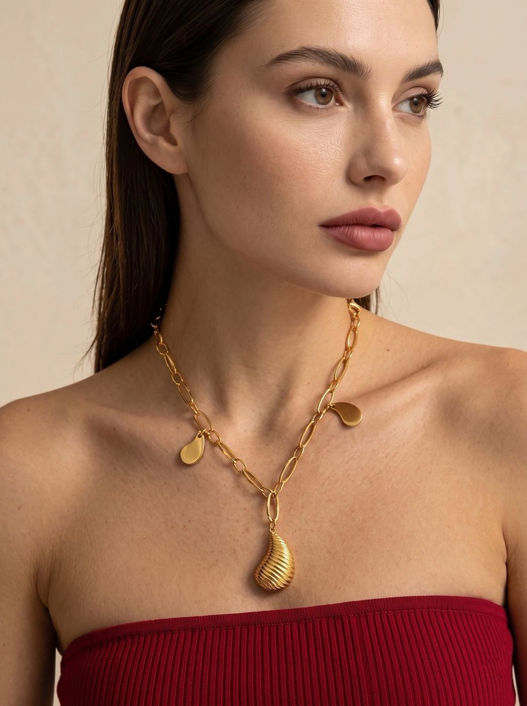 RIBBED TEARDROP LARIAT NECKLACE 2