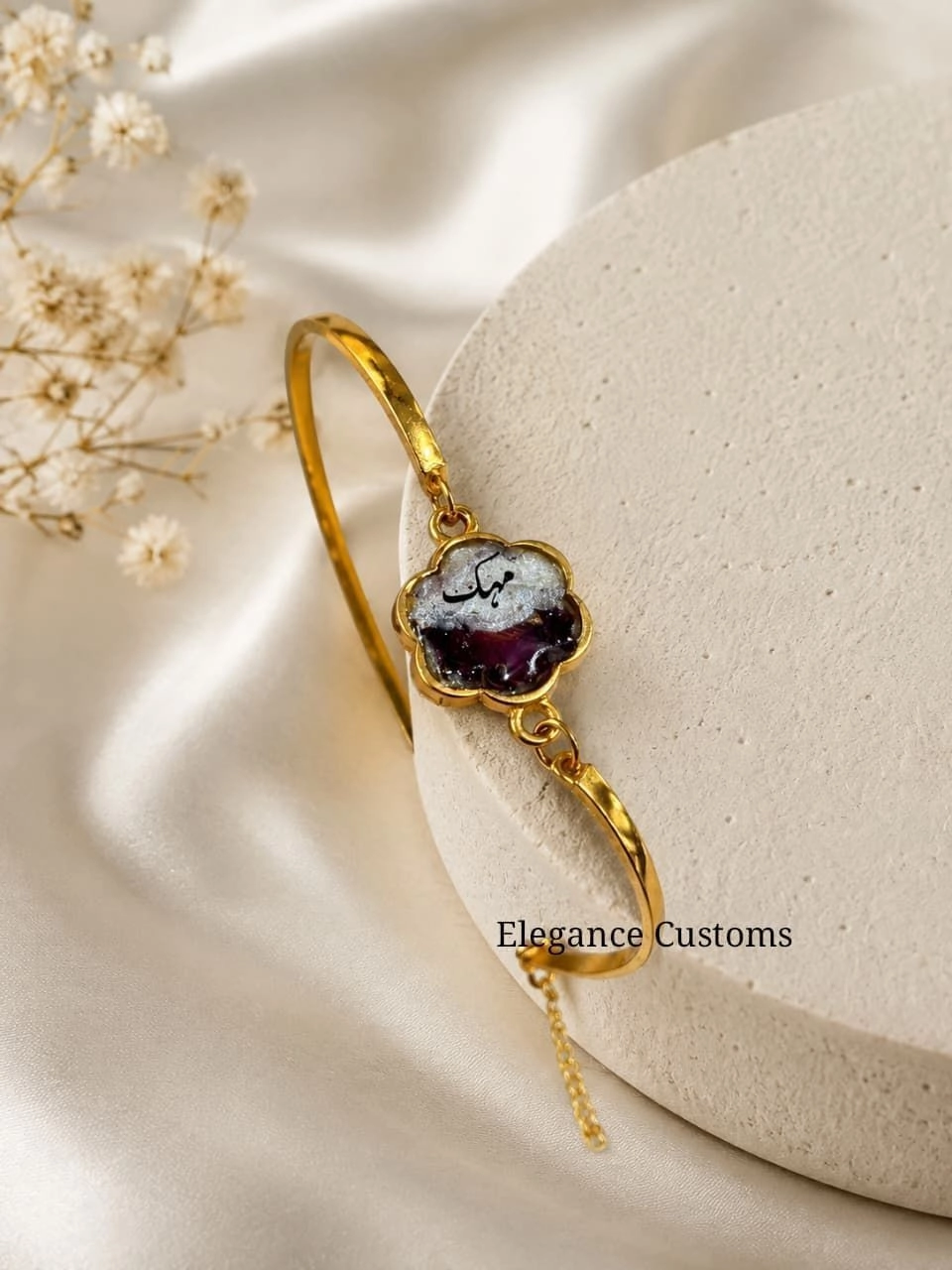 Resin Bracelet With Preserved Rose