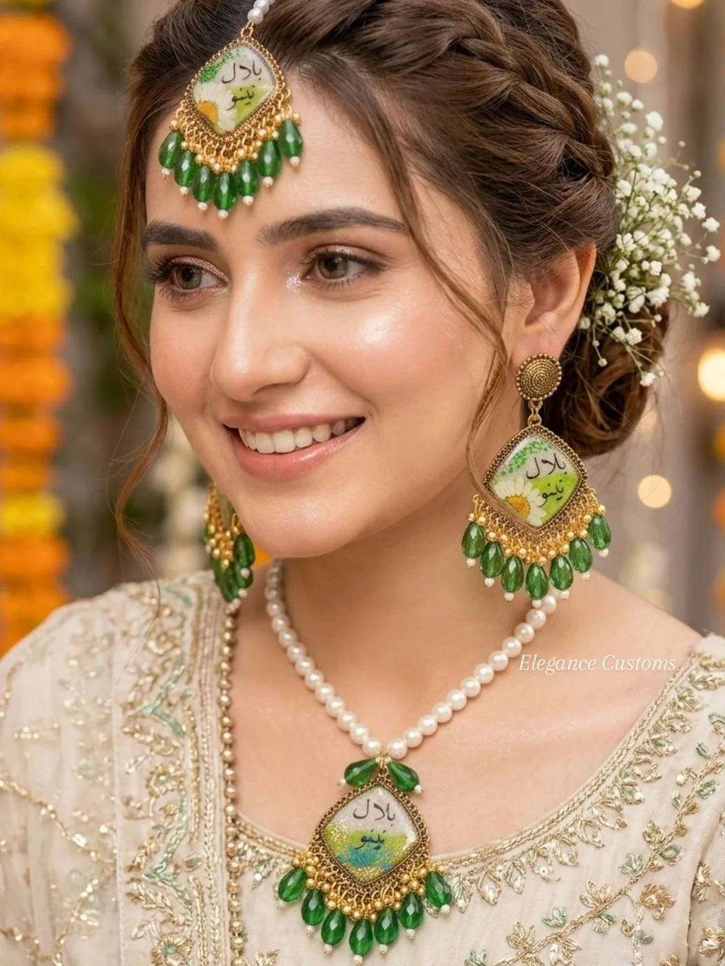 Daisy & Calligraphy Bridal Set – Handcrafted Elegance