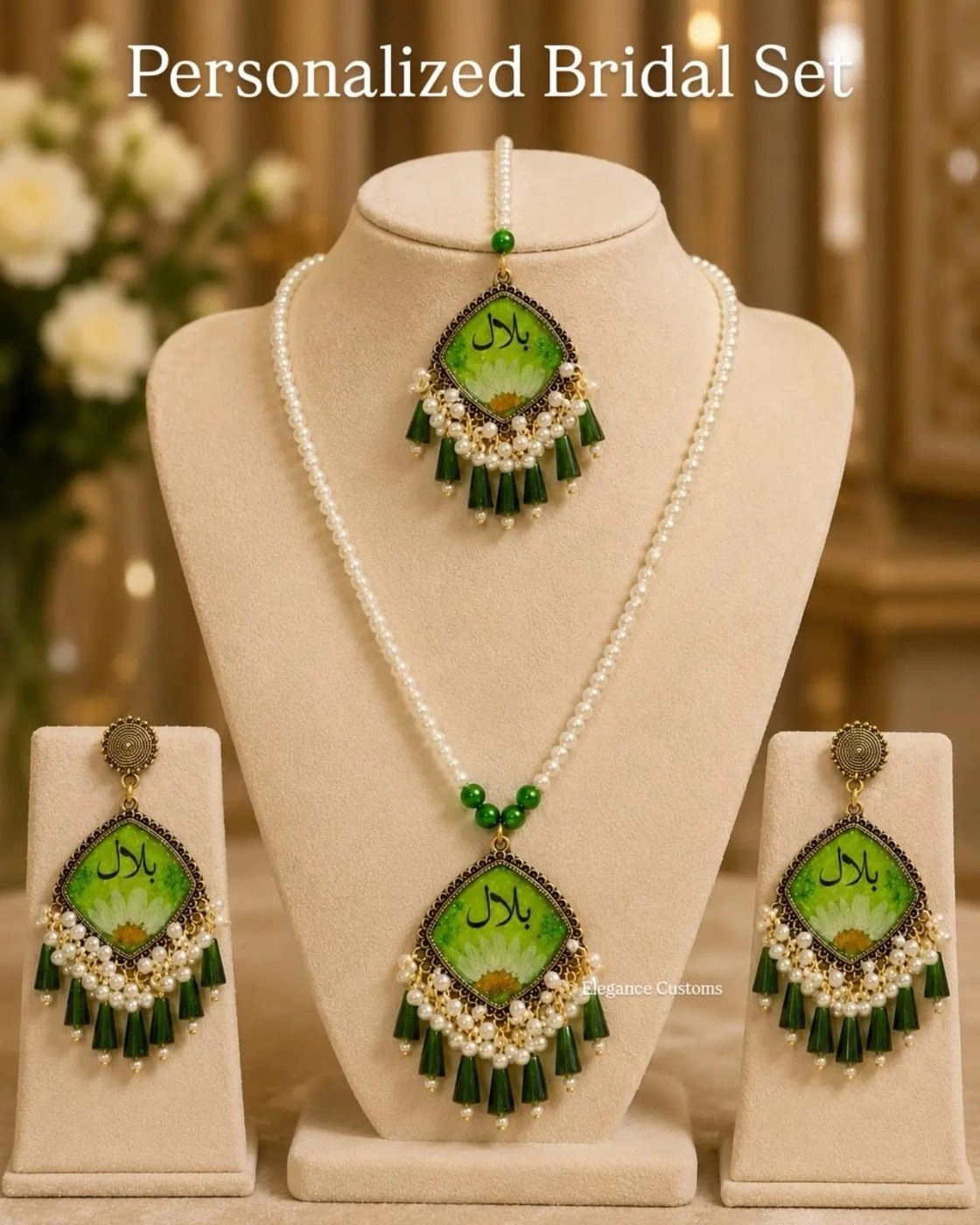 Personalized Green Bridal Jewelry Set 2