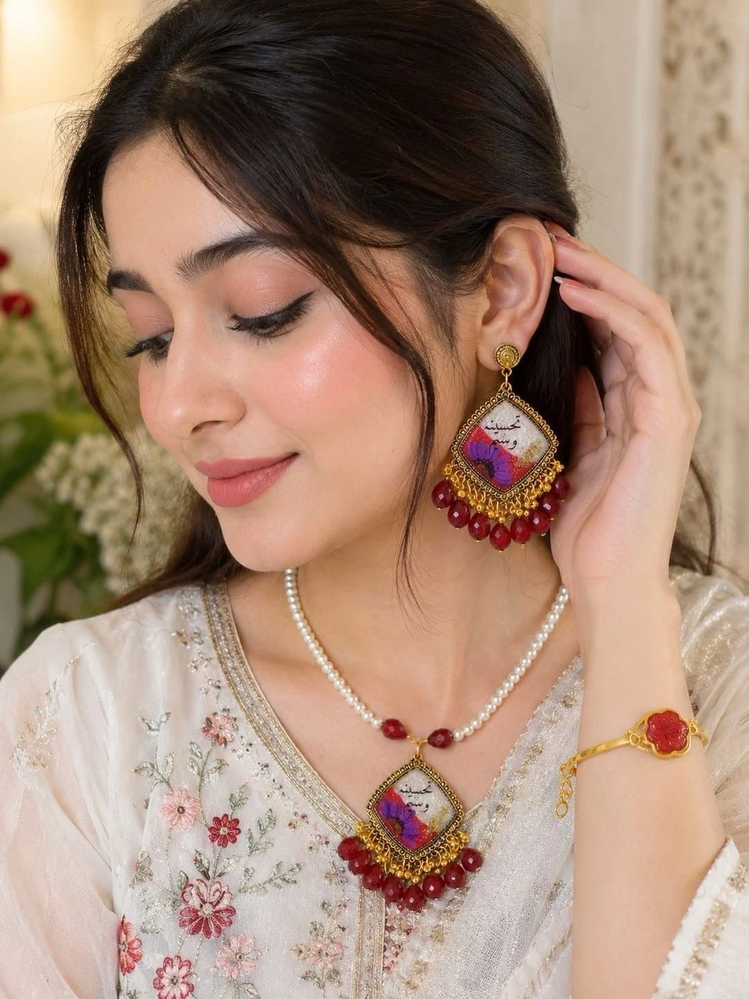 Personalized Red Bridal Jewelry Set 1