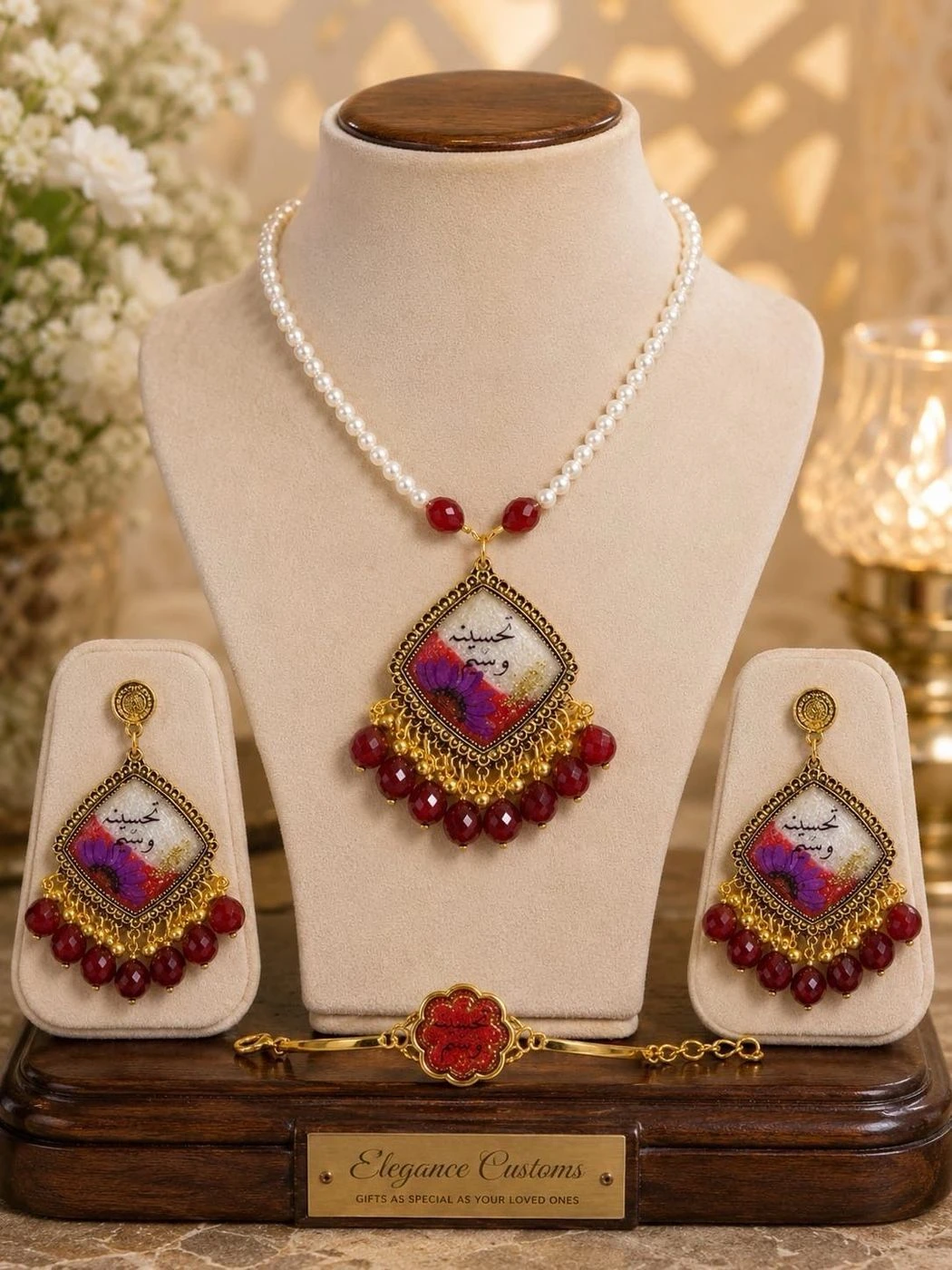 Personalized Red Bridal Jewelry Set 2
