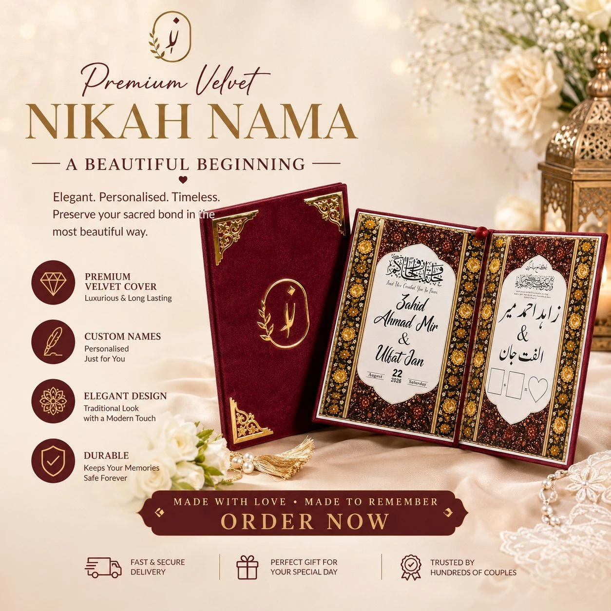 Premium Personalized Nikah Nama / Wedding Keepsake 3