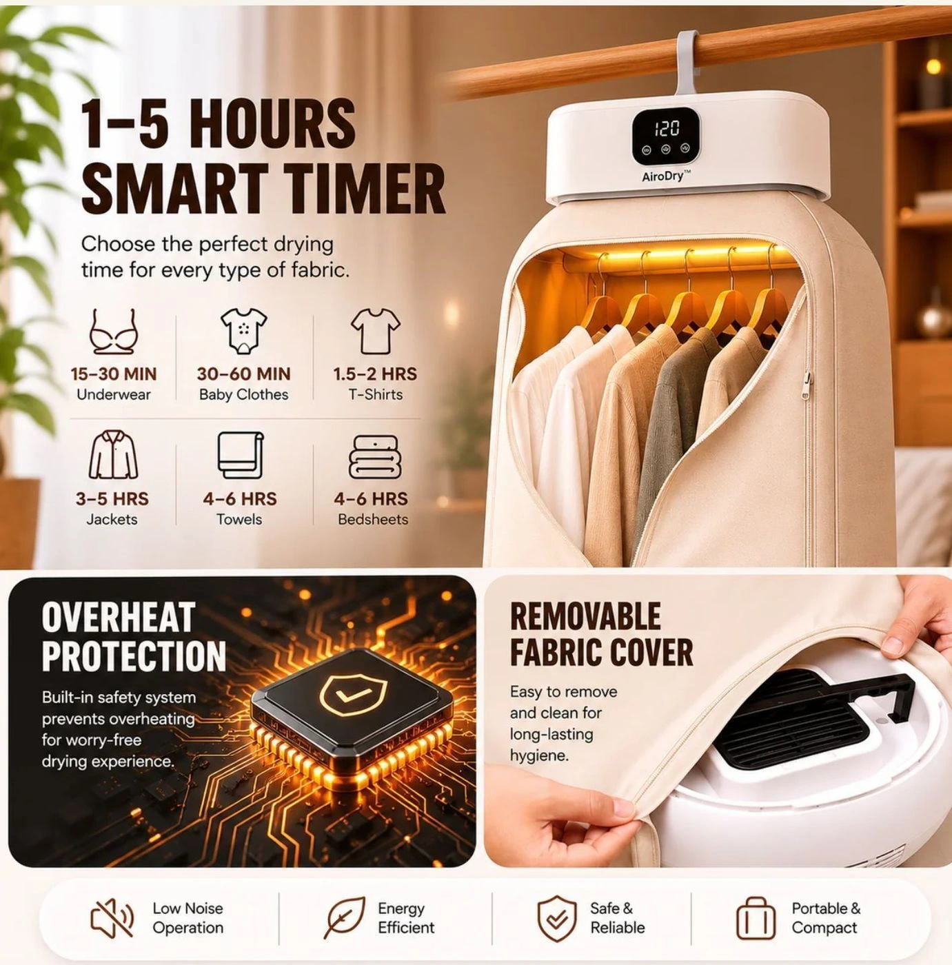Portable Electric Tumble Dryer, Hot Air Dryer, with Timer UV Sterilization, Hot Air Cabinet for Apartment, Suitable for Clothes, Underwear, Baby Clothes 1