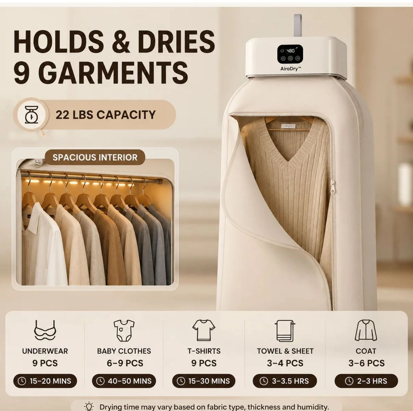 Portable Electric Tumble Dryer, Hot Air Dryer, with Timer UV Sterilization, Hot Air Cabinet for Apartment, Suitable for Clothes, Underwear, Baby Clothes 4