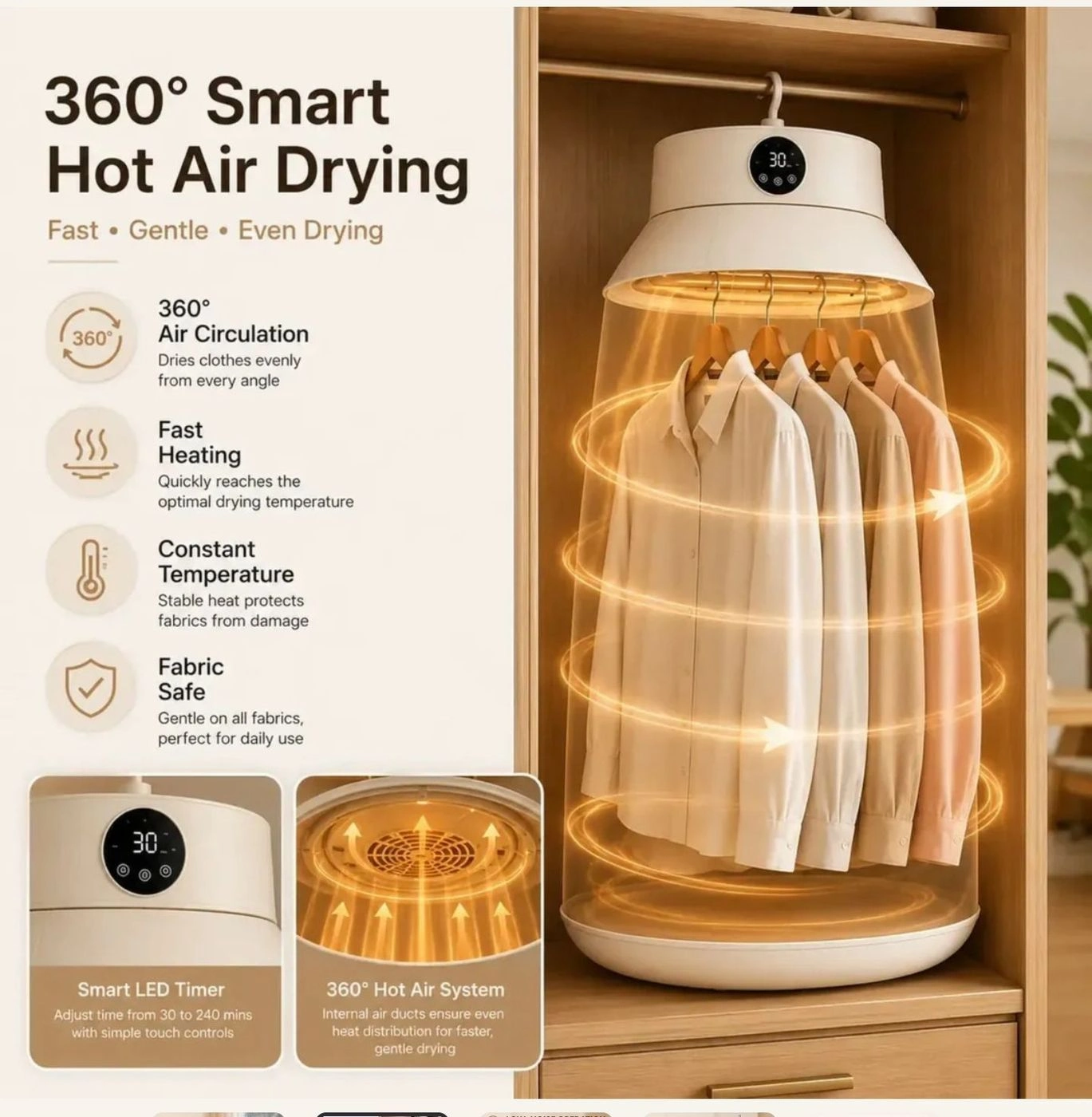 Portable Electric Tumble Dryer, Hot Air Dryer, with Timer UV Sterilization, Hot Air Cabinet for Apartment, Suitable for Clothes, Underwear, Baby Clothes 6