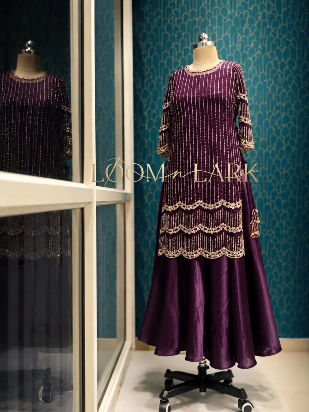 Royal Purple Satin & Hand-Worked Net Gown