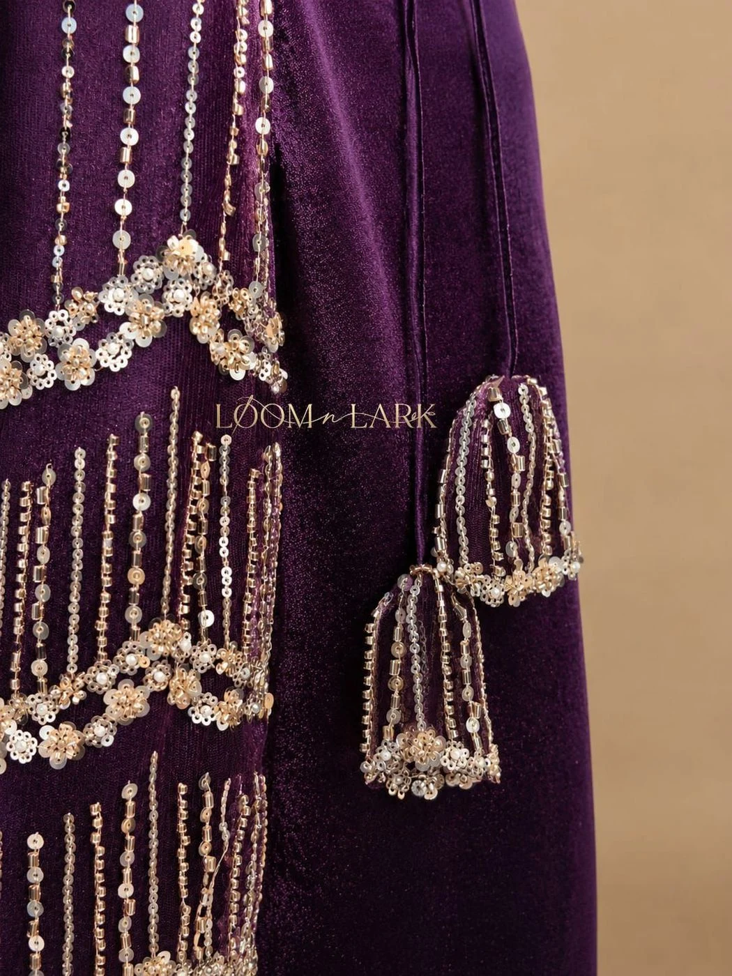 Royal Purple Satin & Hand-Worked Net Gown 3