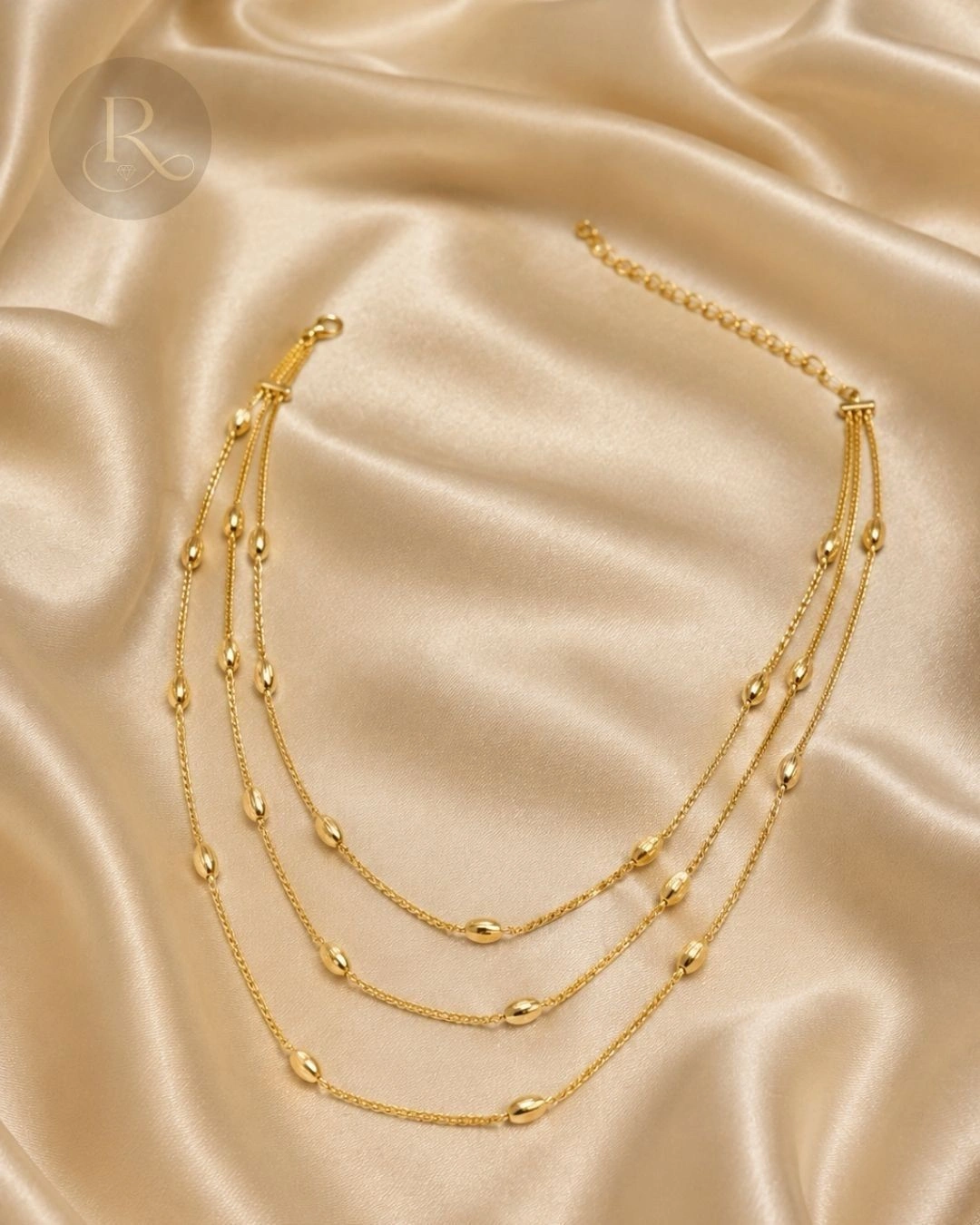 The Beaded Glow- 18K Gold Toned Triple Layered Necklace 1