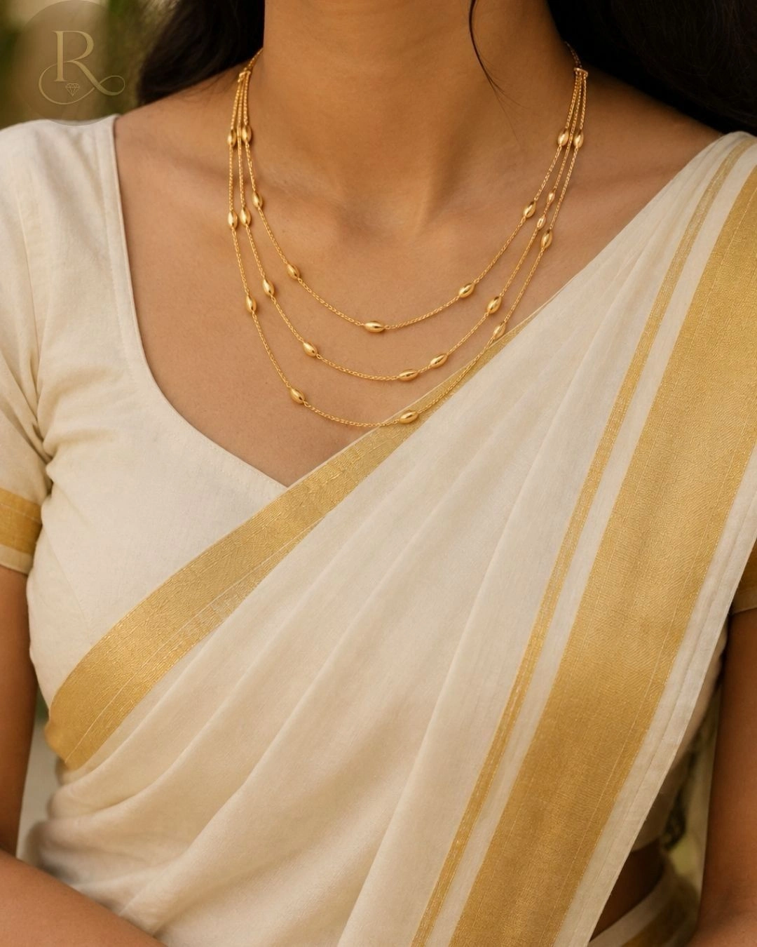 The Beaded Glow- 18K Gold Toned Triple Layered Necklace 2