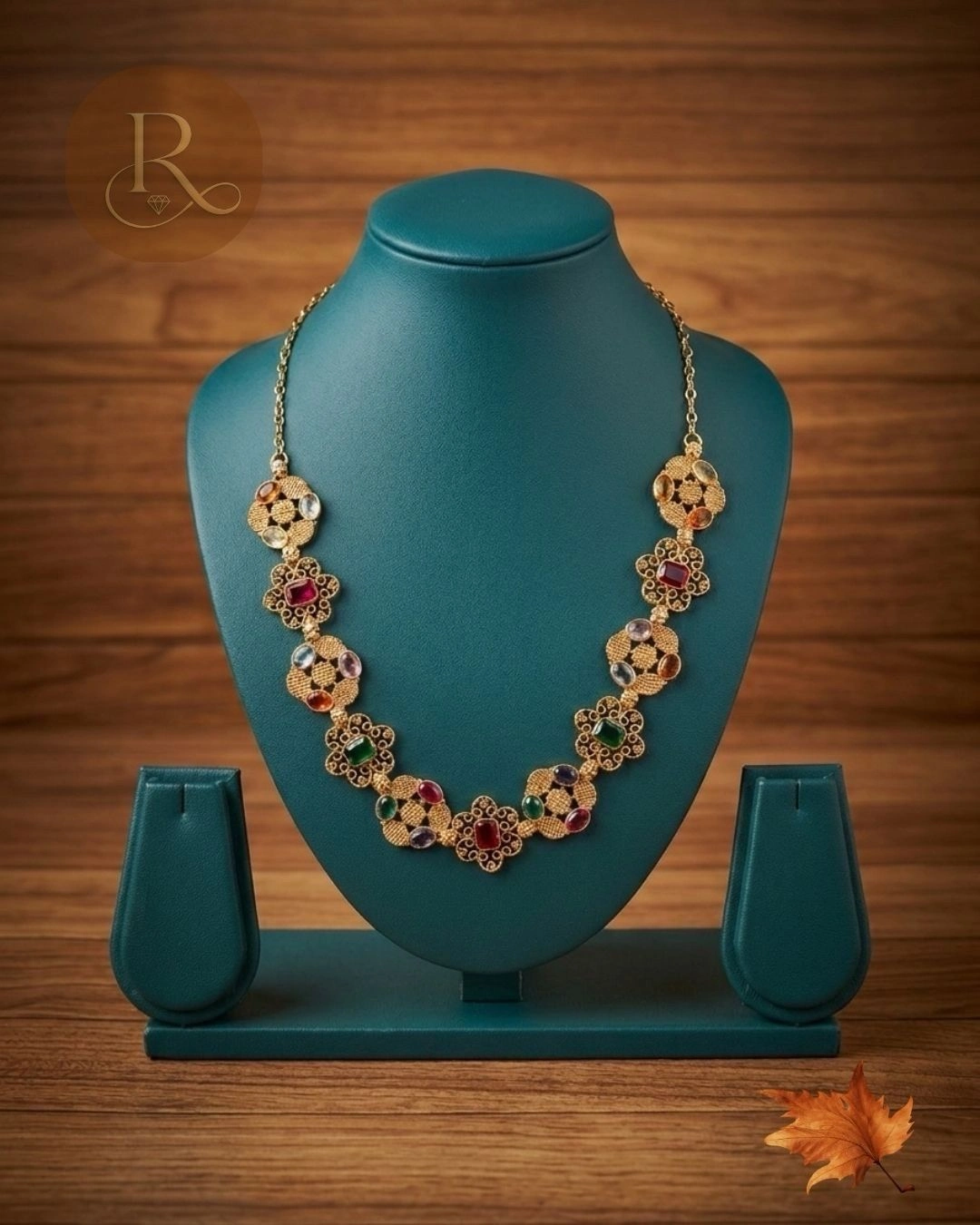 Rangoli Royale- 18K Gold Plated Navratna Bridal Choker Necklace 1