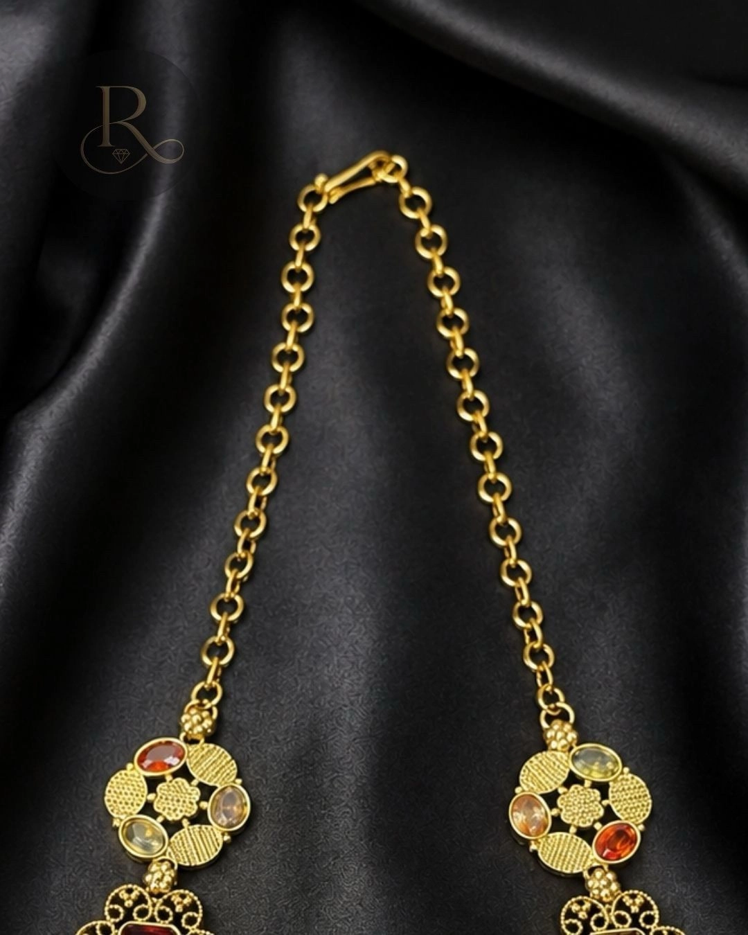 Rangoli Royale- 18K Gold Plated Navratna Bridal Choker Necklace 4