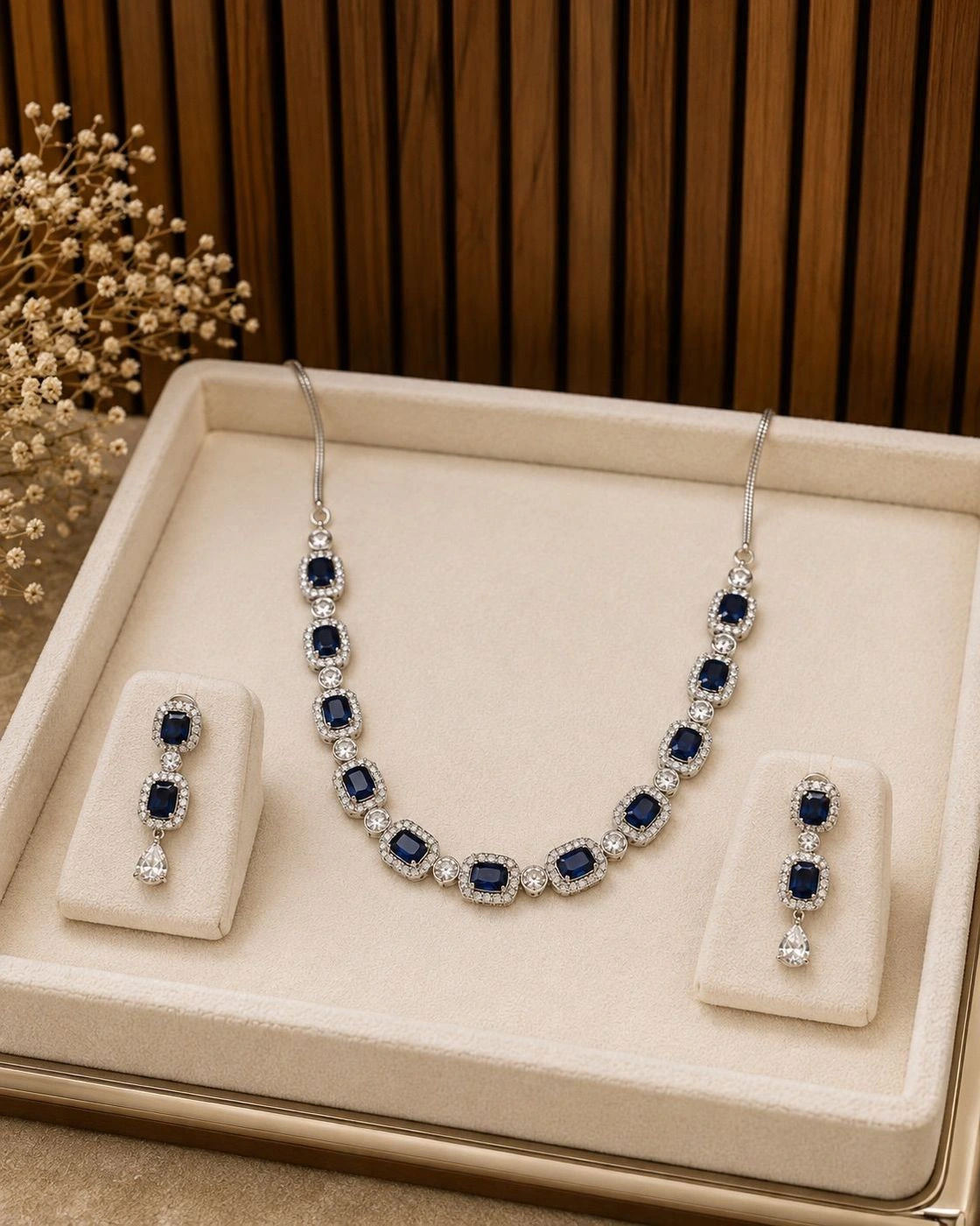 Neelam — AD Stone Necklace & Earring Set- Navy Blue 1