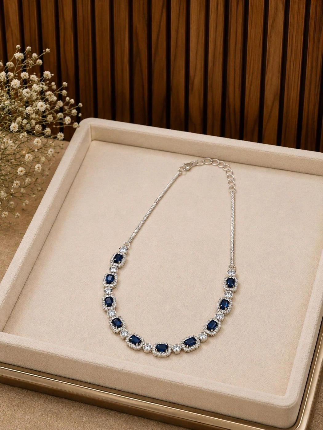 Neelam — AD Stone Necklace & Earring Set- Navy Blue 2