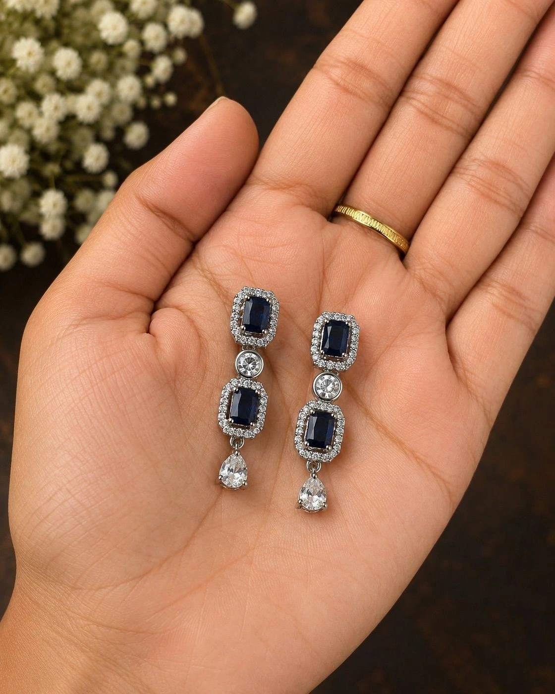 Neelam — AD Stone Necklace & Earring Set- Navy Blue 4