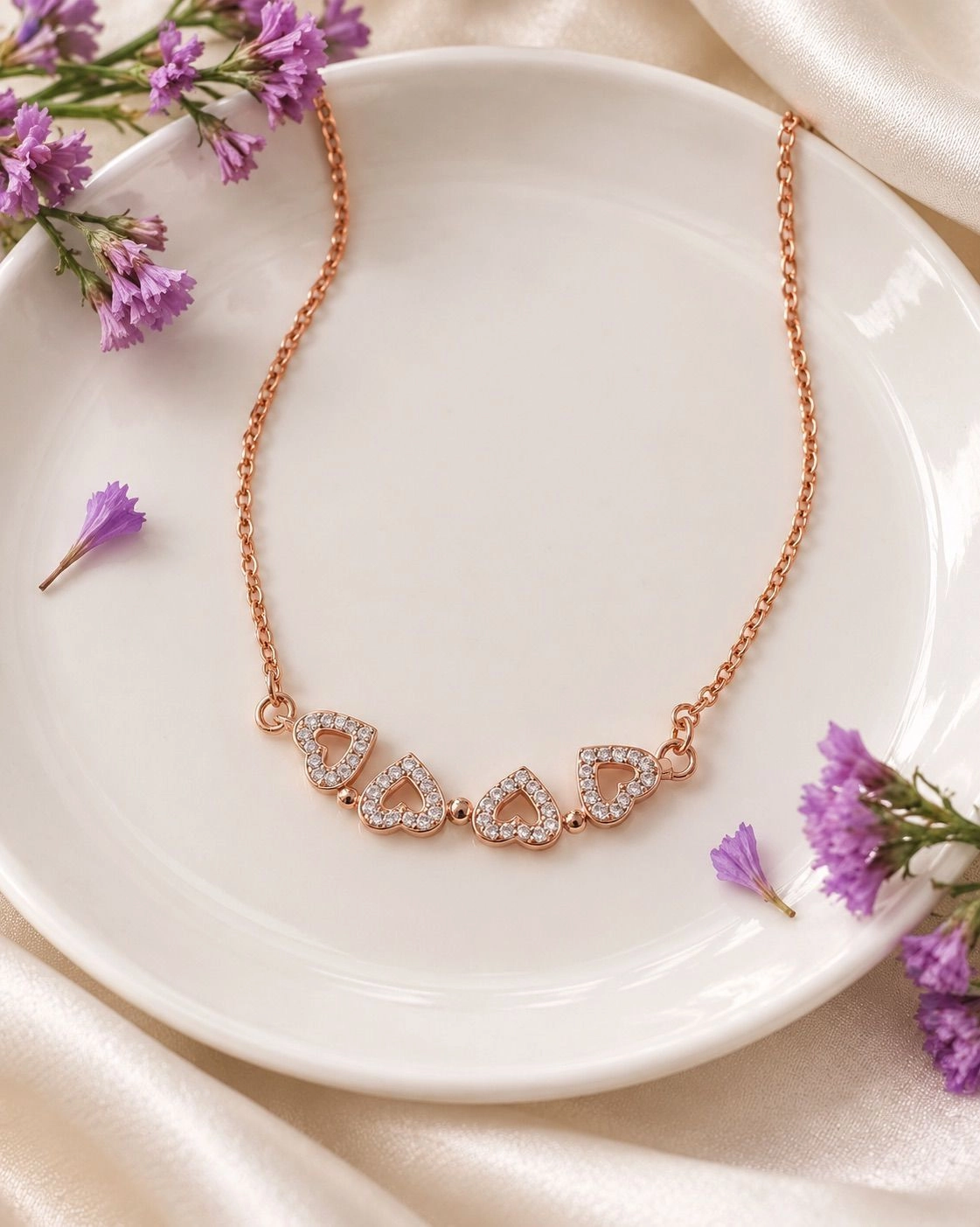 Four Hearts- Rose Gold Split Pendant Neckpiece 2