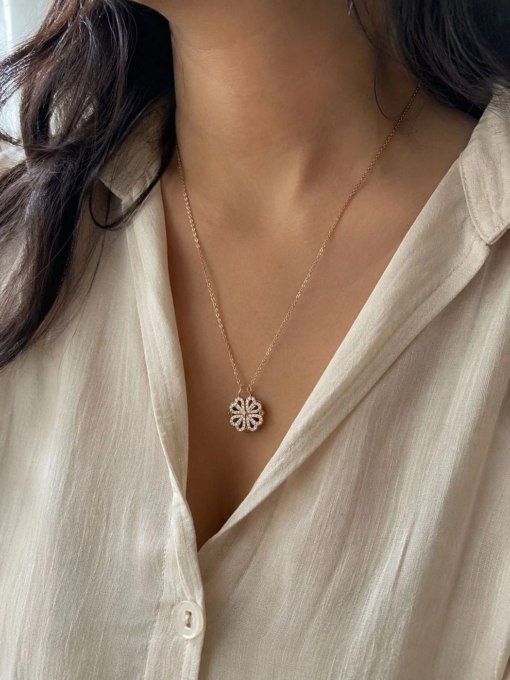 Four Hearts- Rose Gold Split Pendant Neckpiece 3