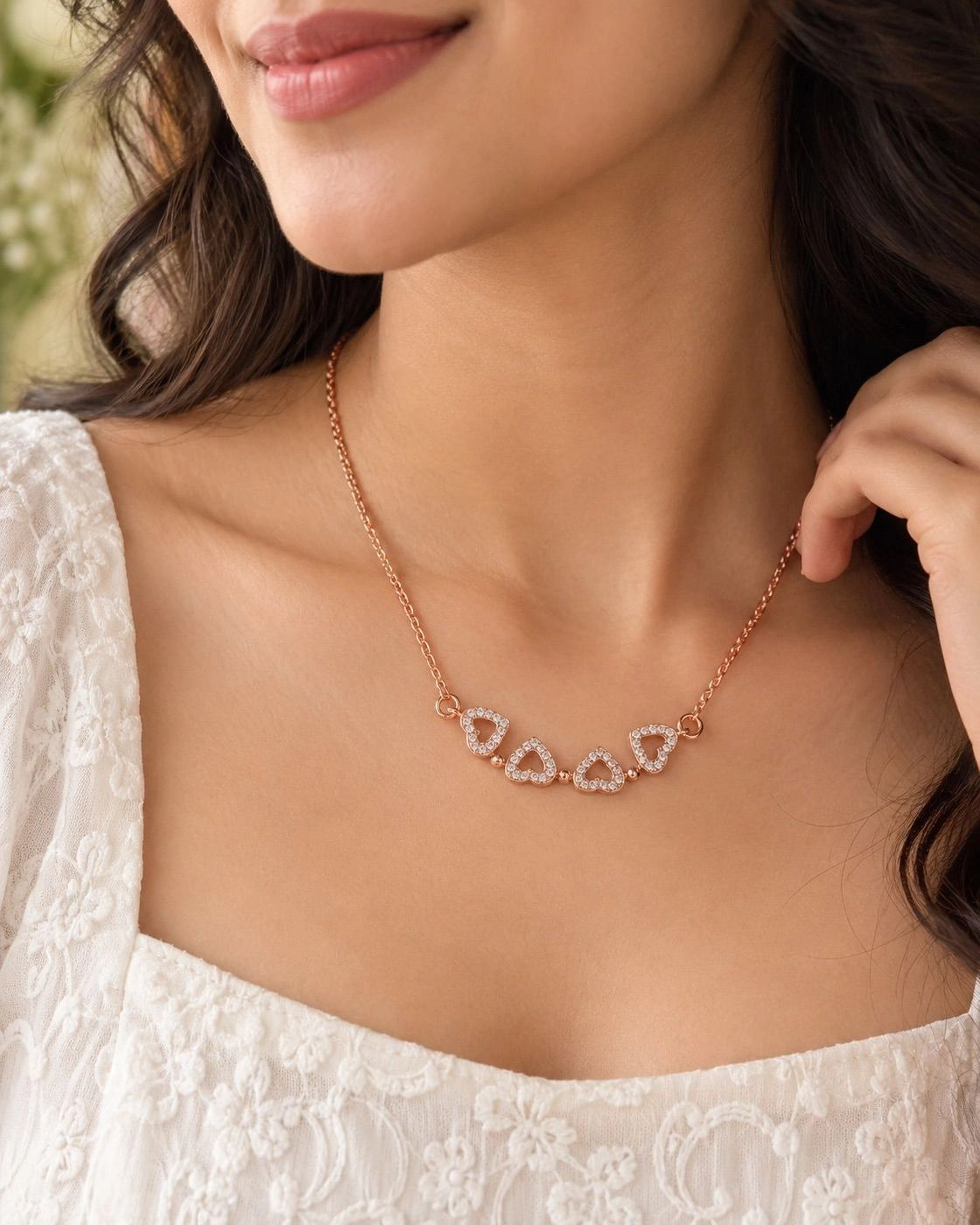 Four Hearts- Rose Gold Split Pendant Neckpiece 4