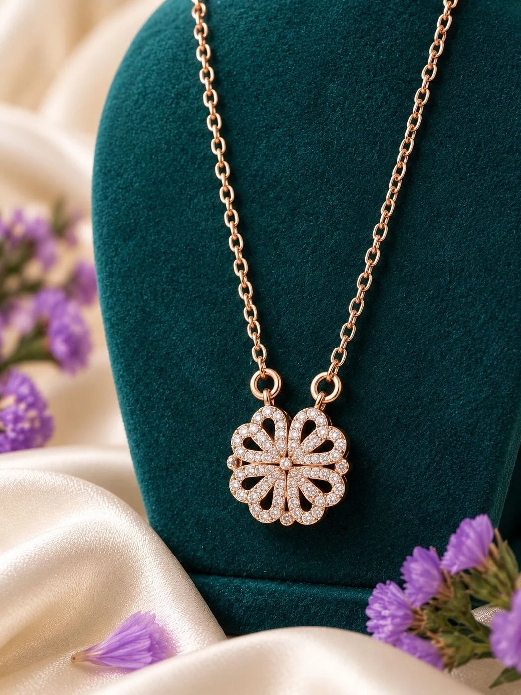 Four Hearts- Rose Gold Split Pendant Neckpiece 5