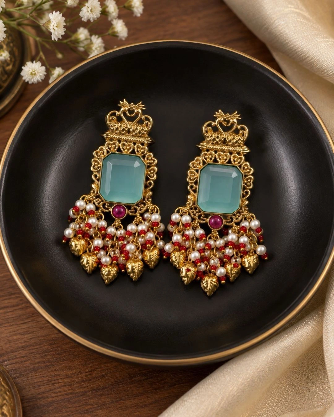 Jhumka Sky Blue- Gold Danglers- Sky Blue 1