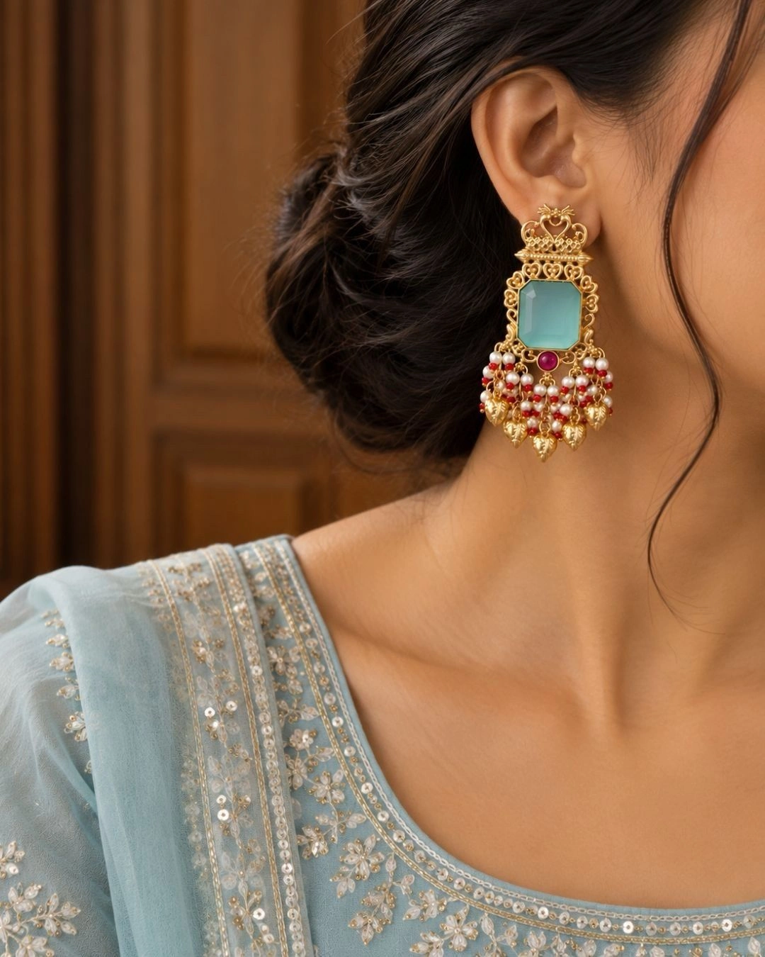 Jhumka Sky Blue- Gold Danglers- Sky Blue 2