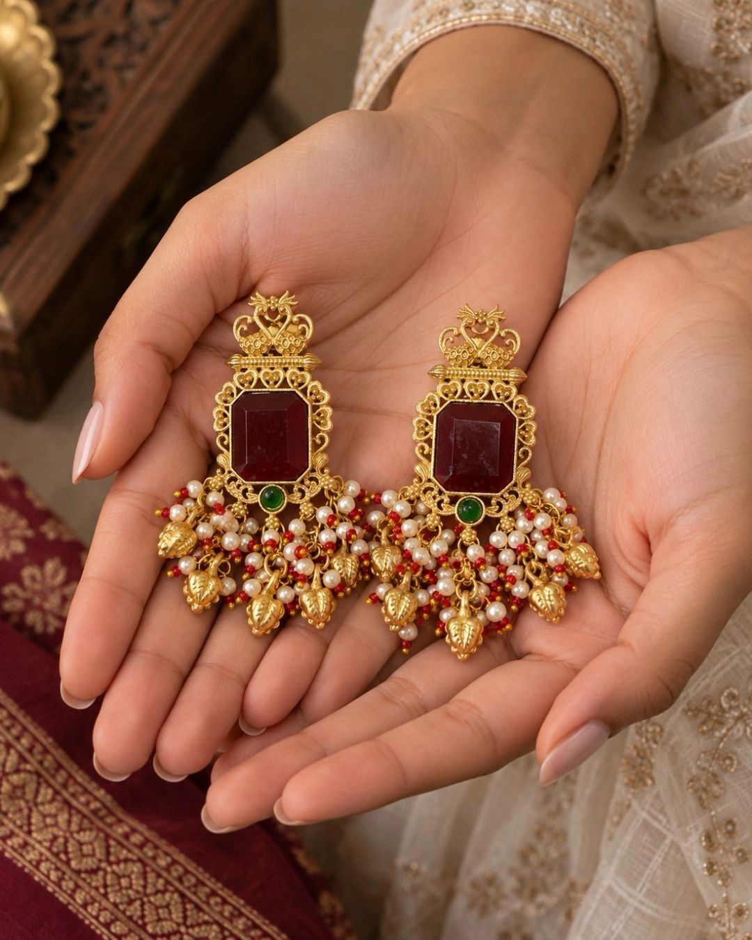 Jhumka Maroon- Gold Danglers- Maroon 1