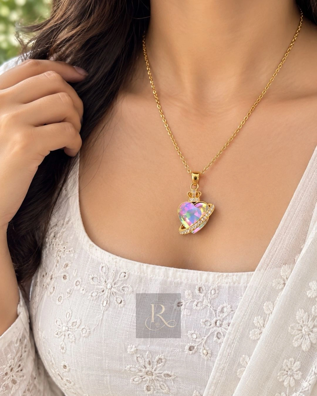 Crowned Heart - Anti-Tarnish 316L Stainless Steel Pendant Chain 3