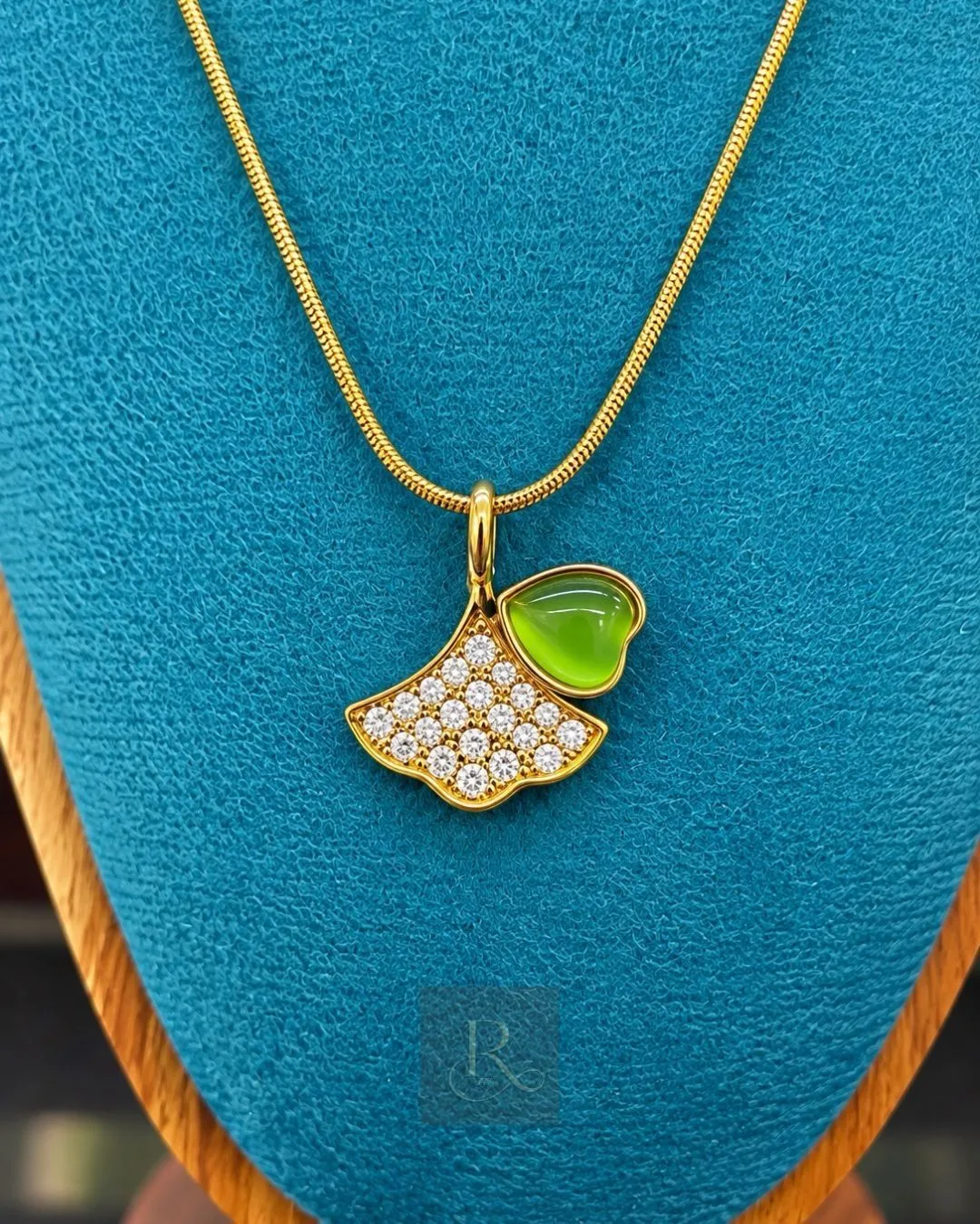 Peridot Ginkgo Leaf- Anti-Tarnish 316L Stainless Steel Pendant Chain 2