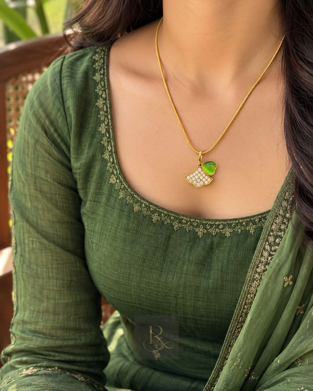 Peridot Ginkgo Leaf- Anti-Tarnish 316L Stainless Steel Pendant Chain 3