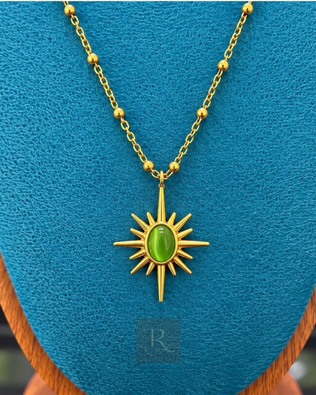 Green Sunburst- Anti-Tarnish 316L Stainless Steel Pendant Chain 2