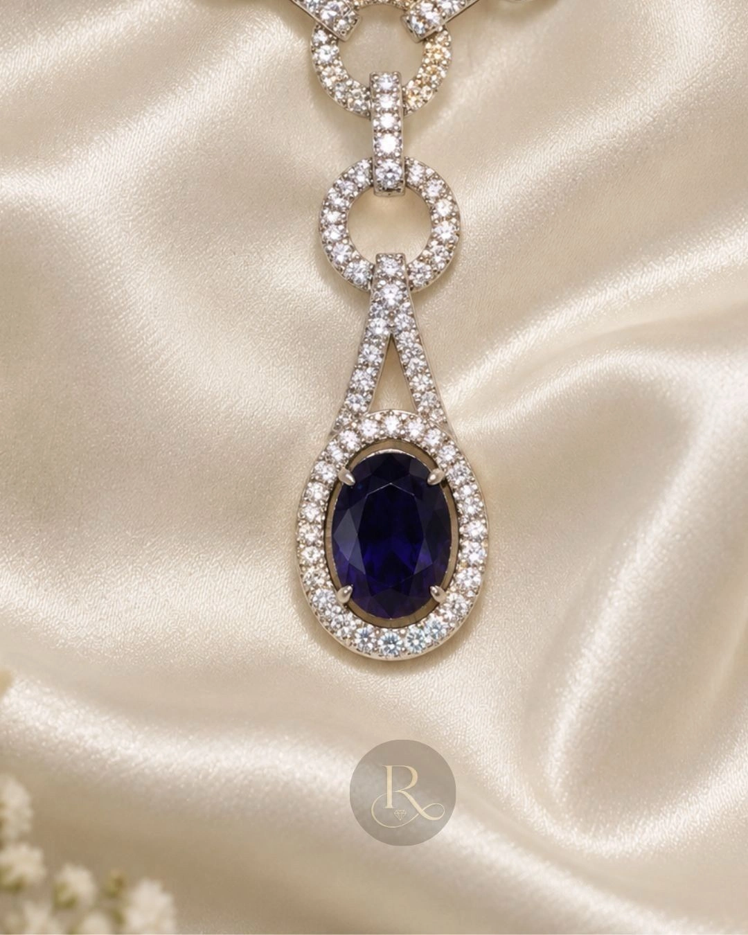 Royale Élan - AD Stone Necklace with Earrings- Navy Blue 3