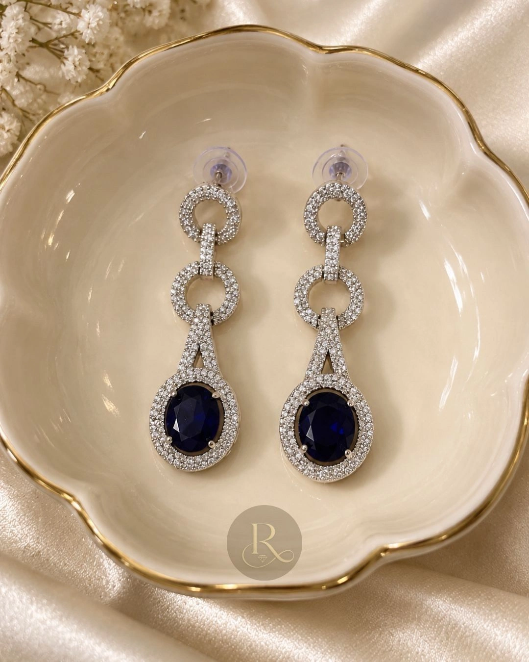 Royale Élan - AD Stone Necklace with Earrings- Navy Blue 4
