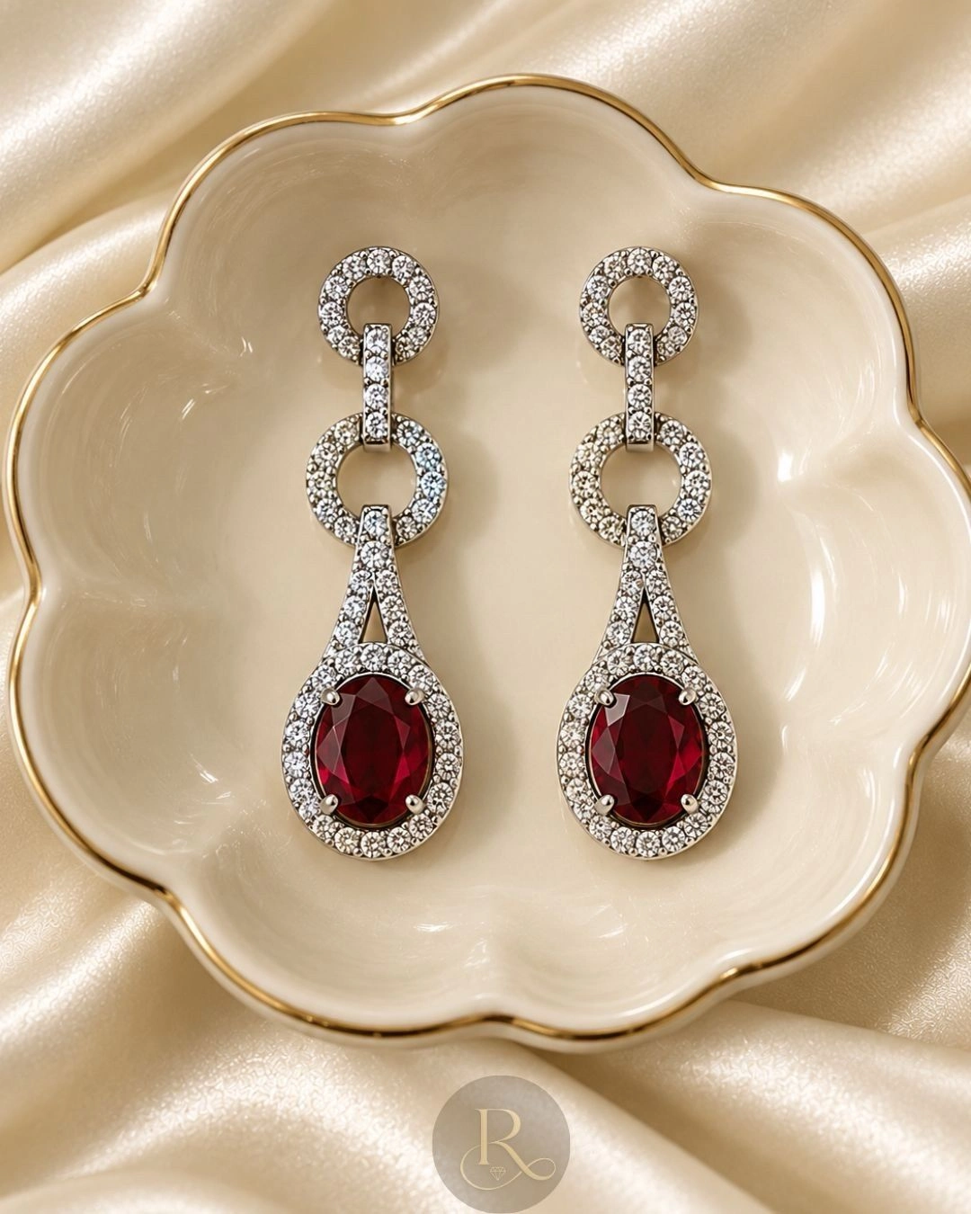 Ruby Èlan - AD Stone Necklace with Earrings- Ruby Red 2