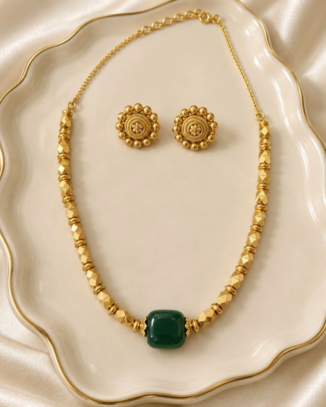 Èlan Veda- Antique Gold Bead Necklace with Matching Stud Earrings 1
