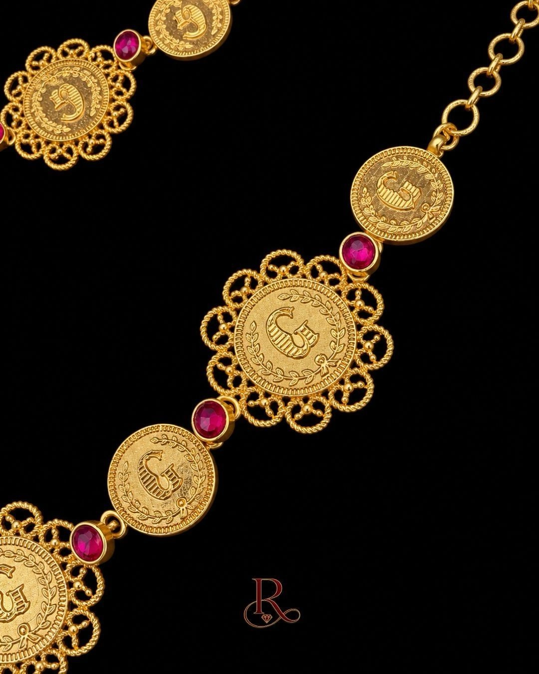 Vadassery Kaashu Kemp- Gold Plated Kemp Stone with Traditional Kaashu Necklace & Earrings 3