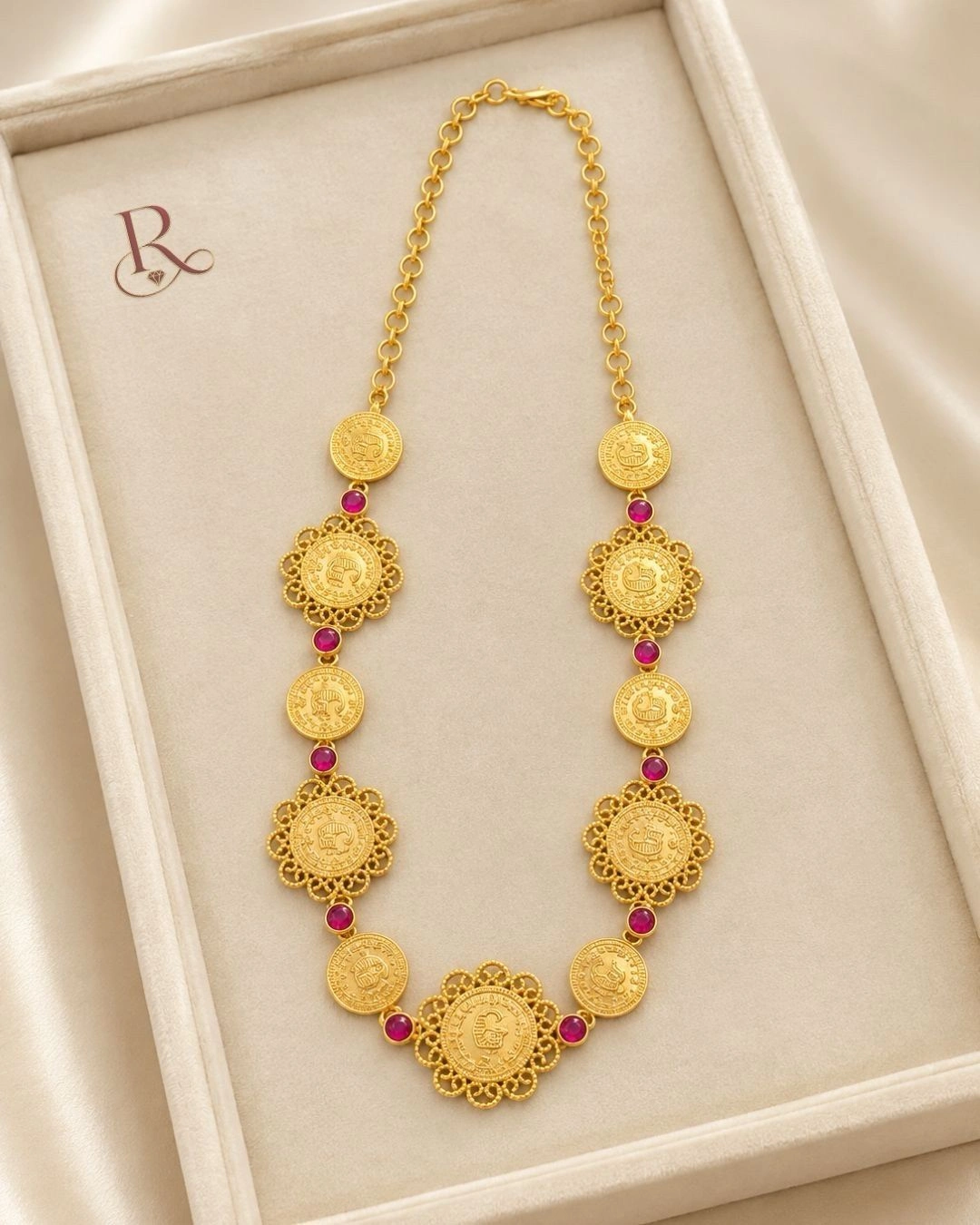 Vadassery Kaashu Kemp- Gold Plated Kemp Stone with Traditional Kaashu Necklace & Earrings 4