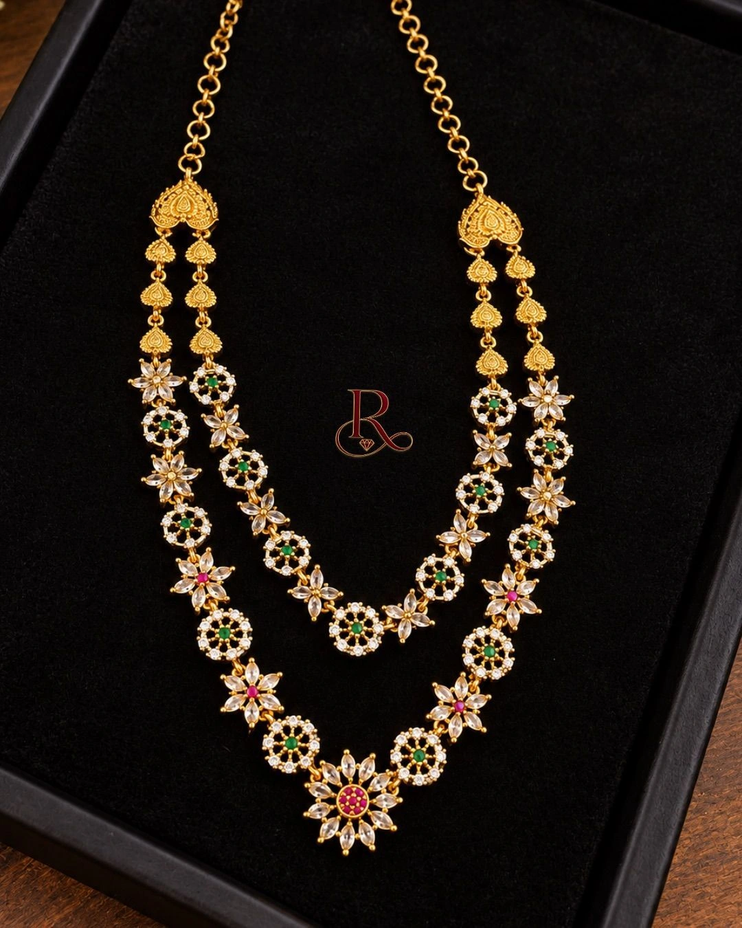 Mehreen Antique Double LayerFloral Cascade Choker Set w/ matching earrings 1