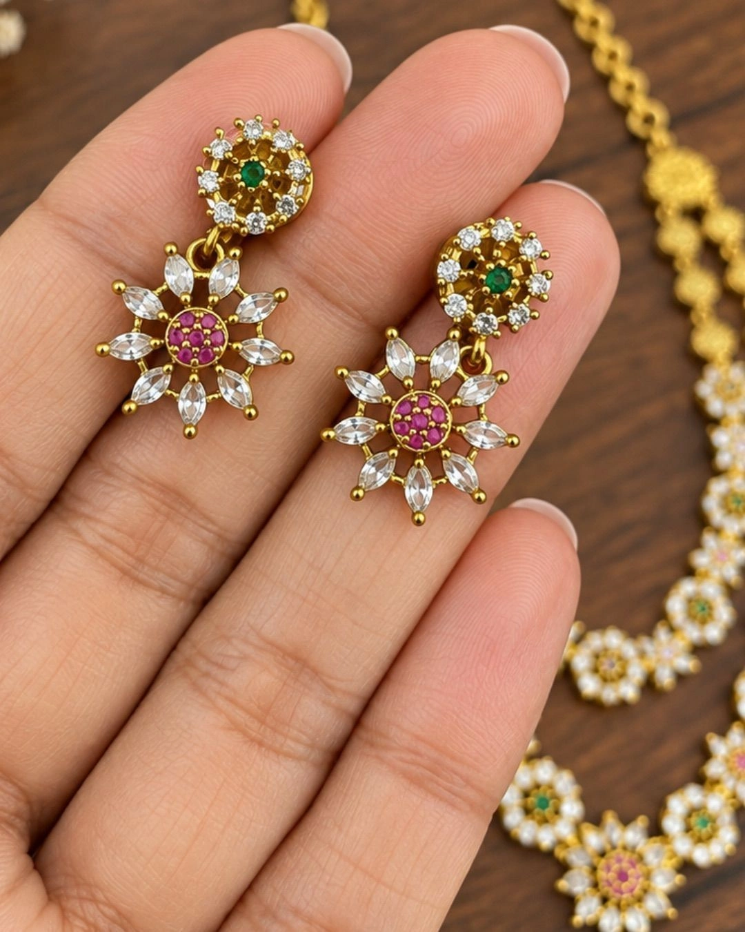 Mehreen Antique Double LayerFloral Cascade Choker Set w/ matching earrings 2