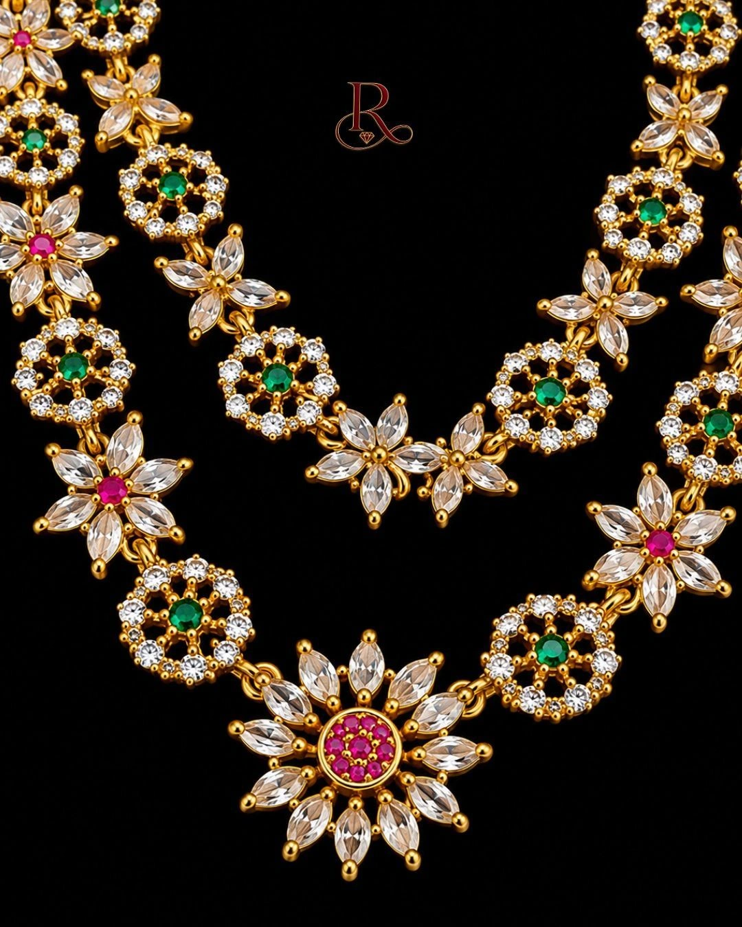 Mehreen Antique Double LayerFloral Cascade Choker Set w/ matching earrings 3